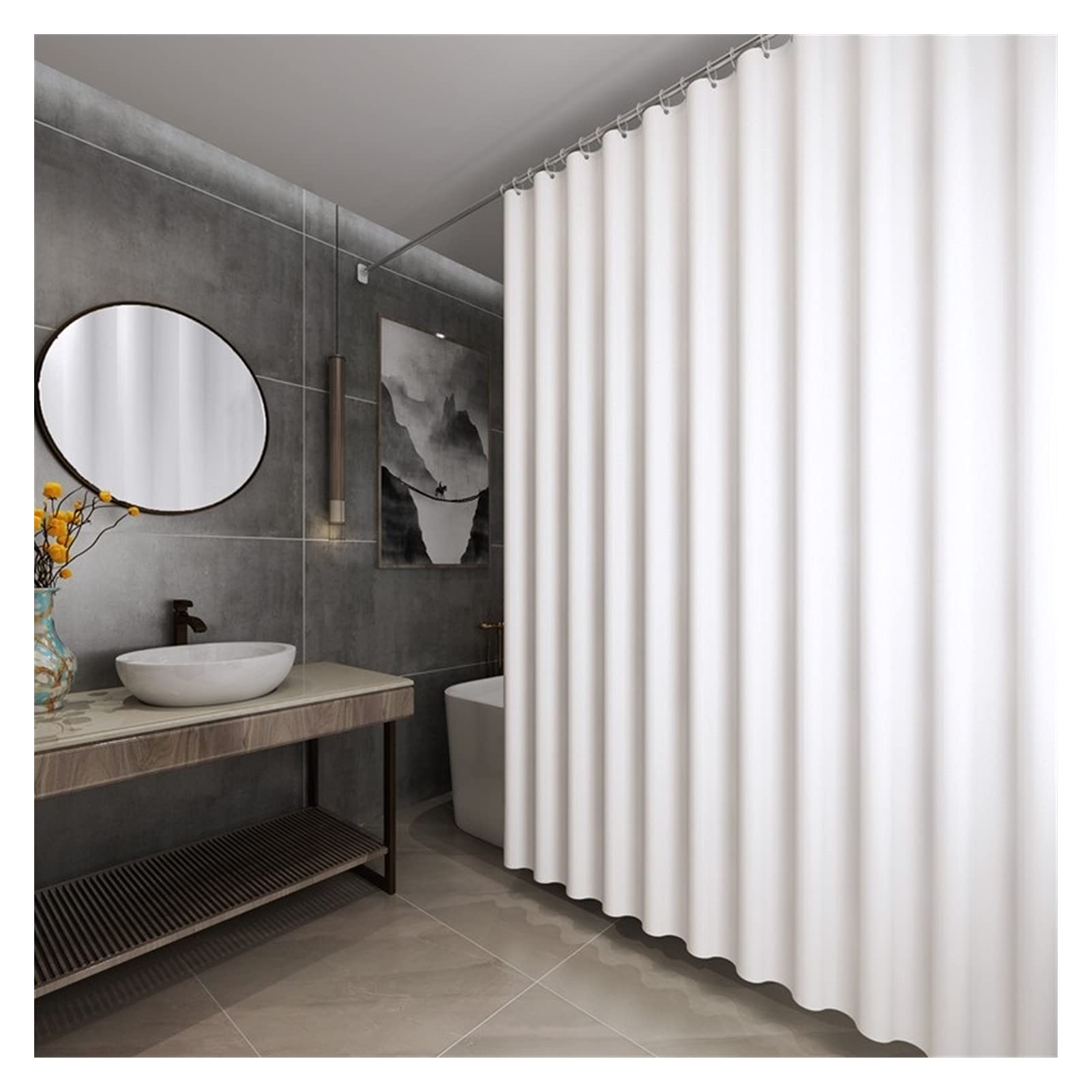 Waterproof Polyester Shower Curtain with 12 Hook Rings - Thick & Durable 180x180cm Bathroom Shower Liner (Color: 06) for Home, Hotel & Spa Use