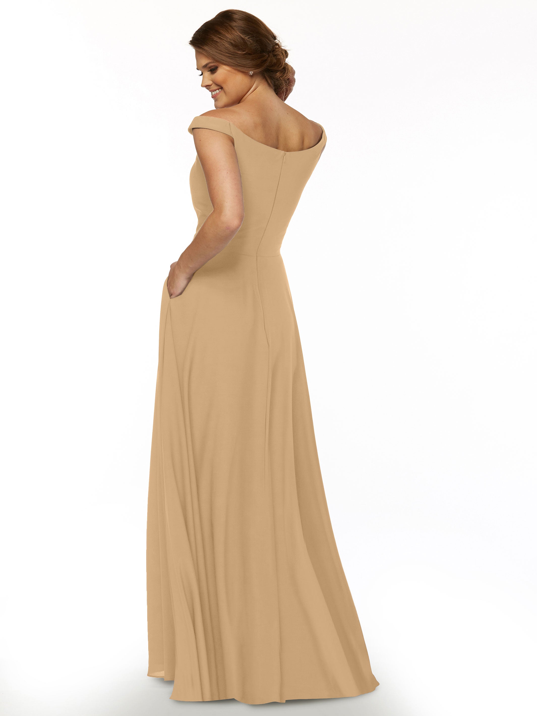 Elegant Off-the-Shoulder Stretch Chiffon A-Line Bridesmaid Dress - Perfect for Weddings, Parties & Formal Events (Style 83005)