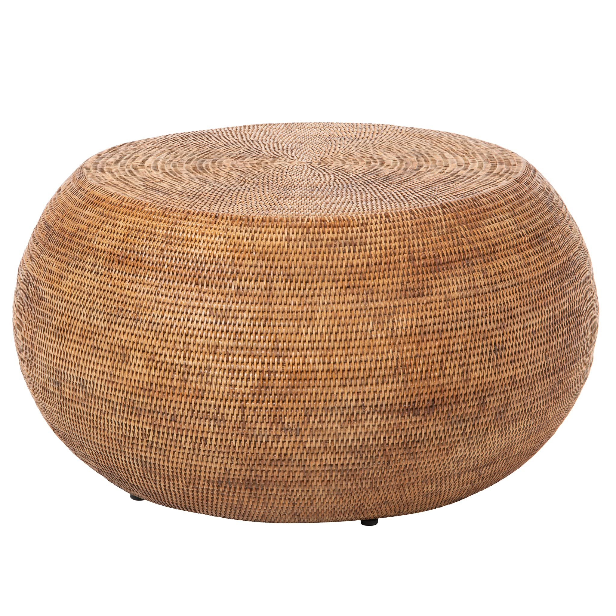 KOUBOO La Jolla Round Rattan Coffee Table - Mid Century Modern Drum End Side Table for Living Room, Honey Brown Wicker Accent Furniture - Perfect for Boho Chic Decor & Cozy Home Interior