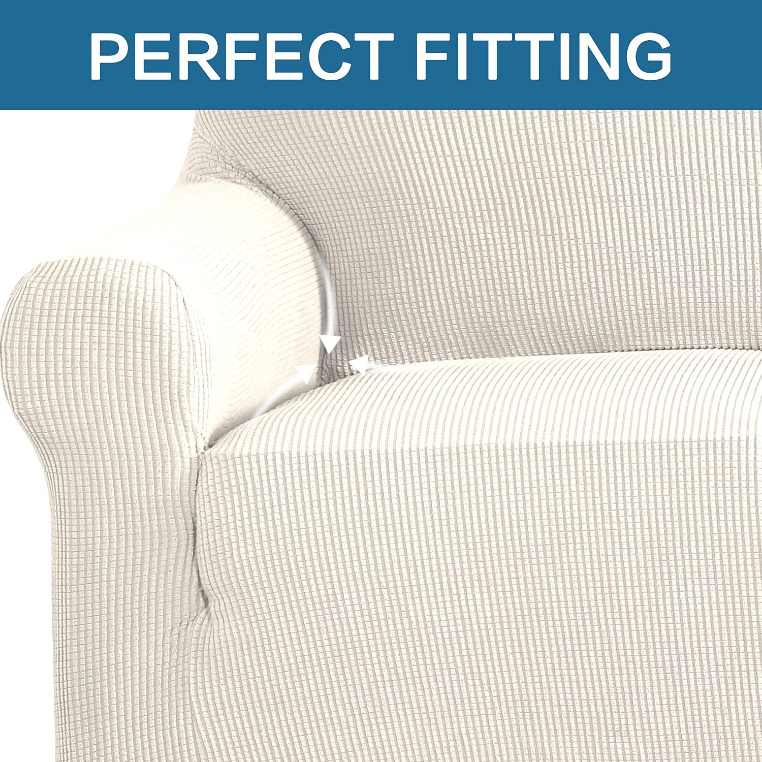 H.VERSAILTEX Stretch Sofa Covers Set - 3 Cushion Couch Cover, 2 Cushion Loveseat Cover & Armchair Slipcover - Soft Spandex Fabric, Easy Fit, Ivory - Perfect for Living Room, Bedroom, and Home Decor Protection