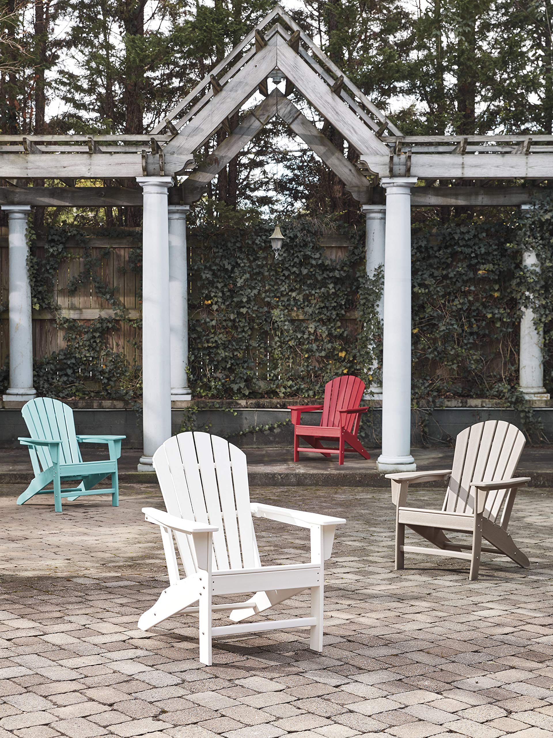 Signature Design by Ashley Sundown Treasure Outdoor Patio HDPE Weather-Resistant Adirondack Chair in Red - Perfect for Backyard, Garden & Poolside Relaxation