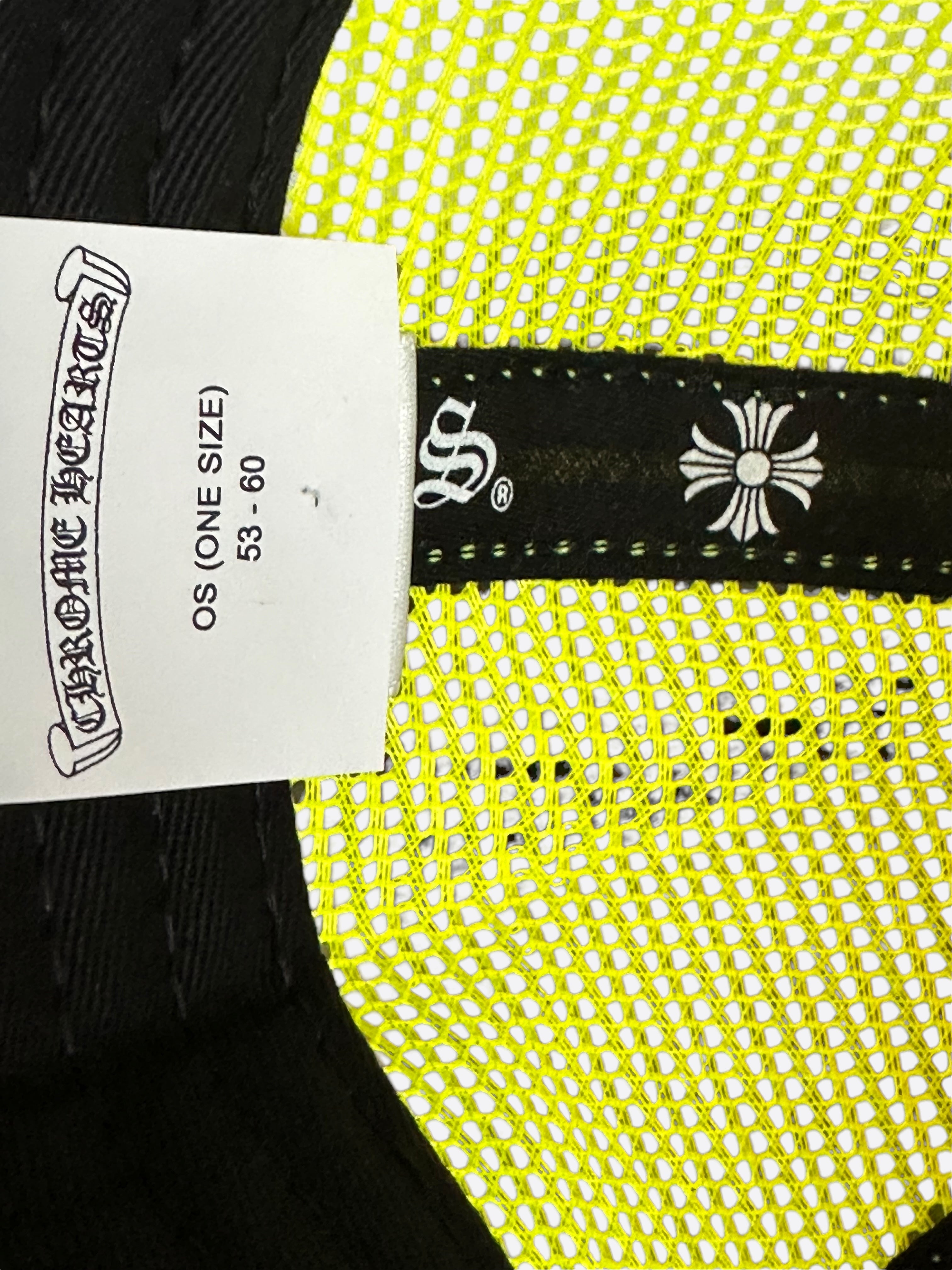Chrome Hearts Neon Yellow Cemetery Cross Patch Trucker Hat - Stylish Embroidered Snapback Cap for Men & Women - Perfect for Streetwear, Concerts, and Outdoor Adventures