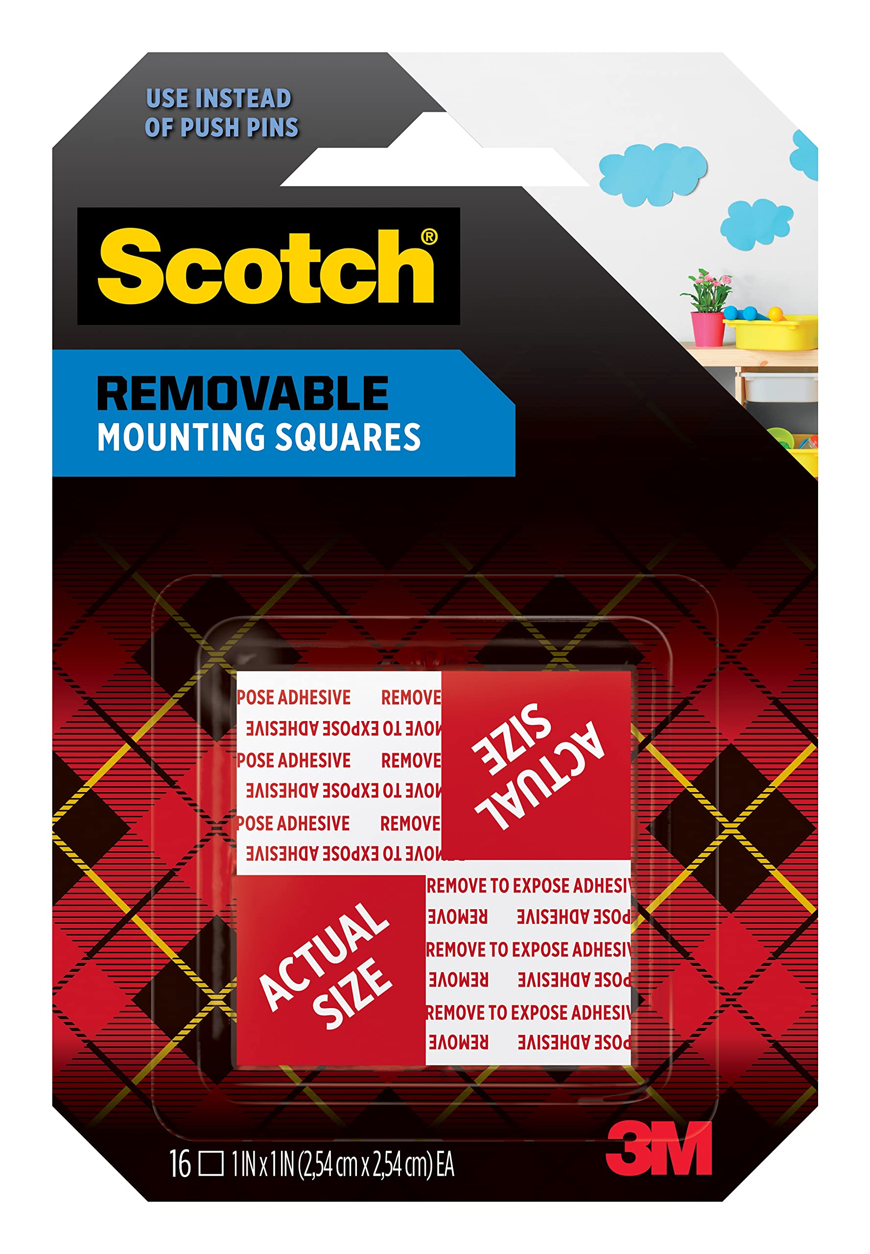 Scotch Removable Mounting Squares, Grey, 1 Inch x 1 Inch, Holds up to 1 Pound, 16 Squares - Perfect for Hanging Photos, Posters, and Light Decorations Without Damaging Walls
