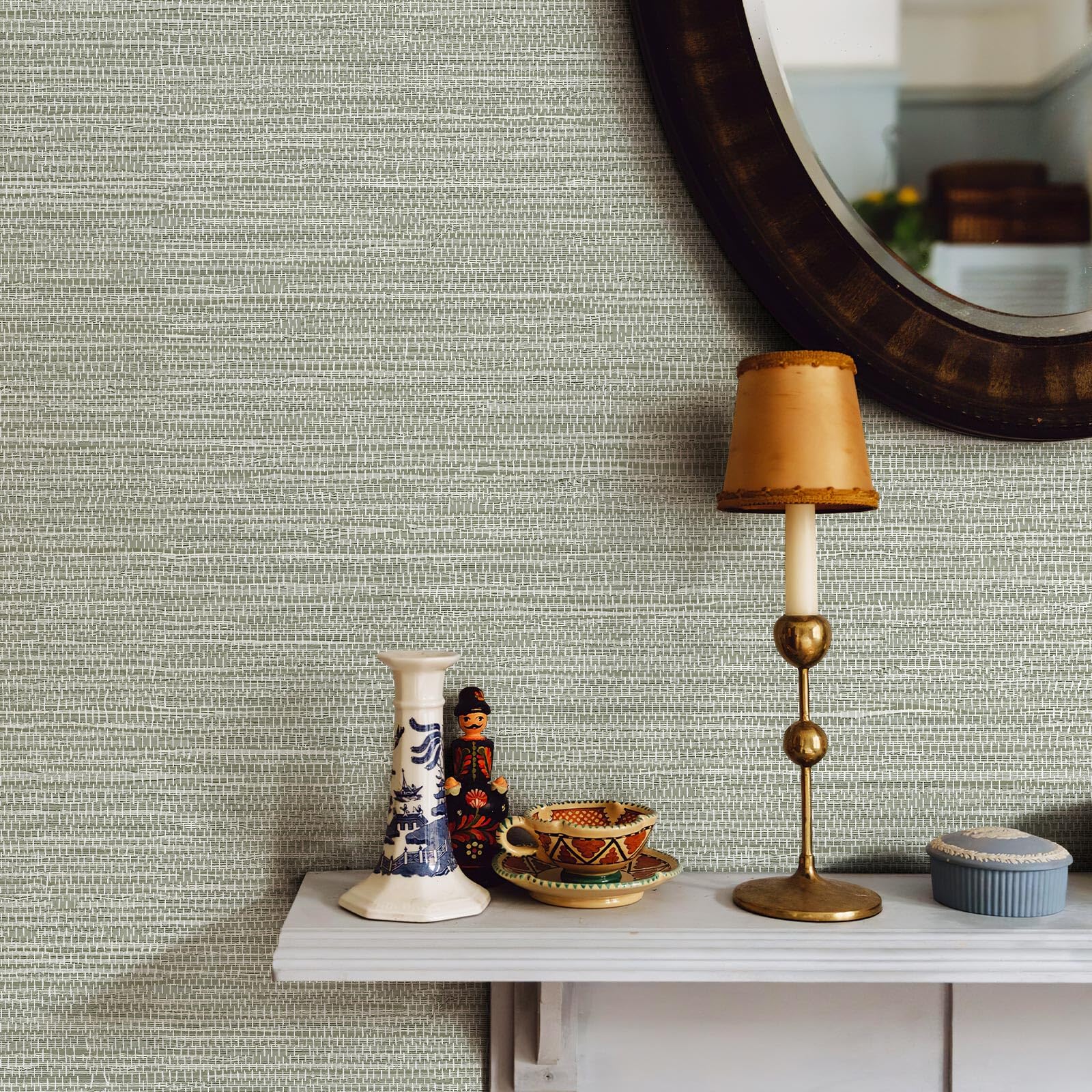 Grasscloth Peel and Stick Wallpaper - Cream Grassweave Textured Self-Adhesive Contact Paper 17.3