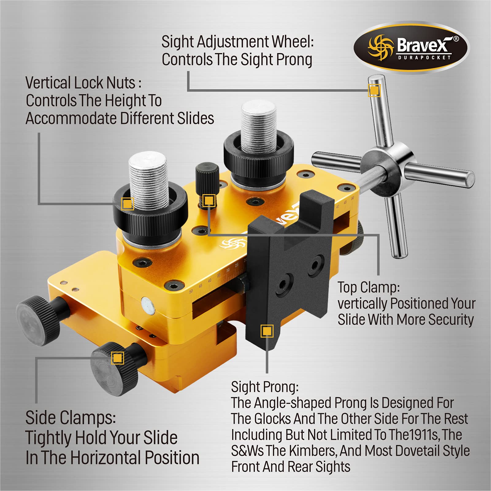 Upgraded Sight Pusher Tool - High Precision Rotatable Sight Prong for Front & Rear Sights | Durable Aluminum Frame | Perfect for Gunsmithing, Pistol & Rifle Sight Adjustment & Removal | Professional Firearm Maintenance Accessory