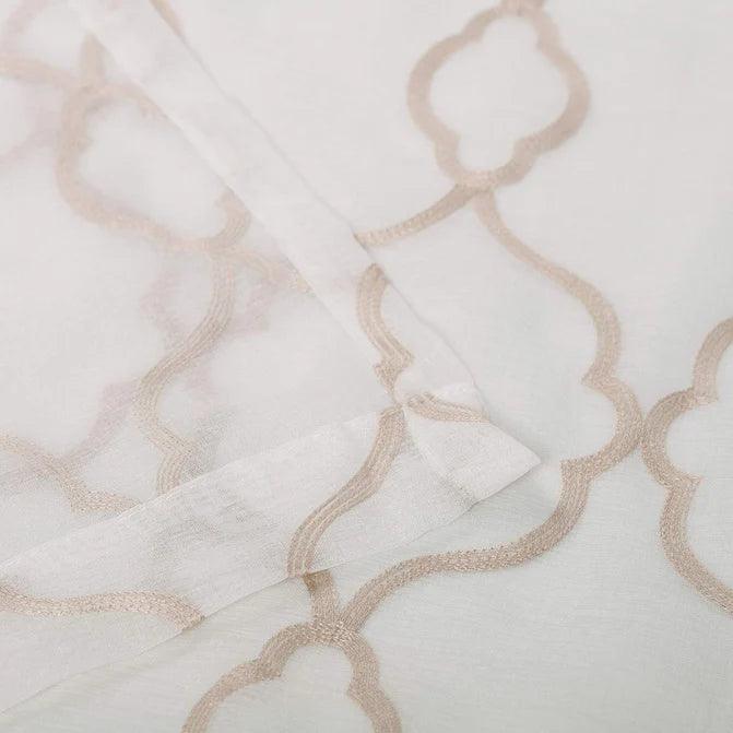Embroidered Lattice Grommet Sheer Curtain Panel Set - Elegant Window Treatment for Living Room & Bedroom - Light Filtering & Privacy Sheers