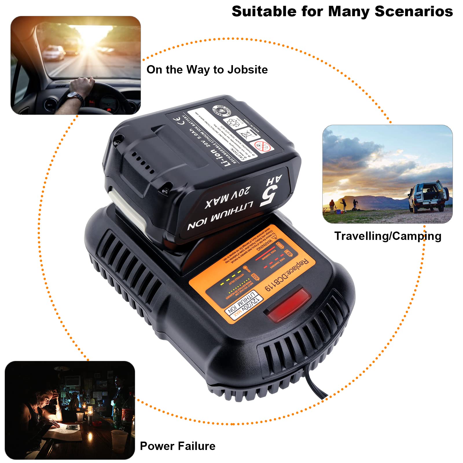 DCB119 12V/20V/60V MAX Lithium Ion Battery Charger - Compatible with DCB203, DCB201, DCB204, DCB206, DCB606, DCB609 & DCB120 - Fast Charging for Power Tools, Electric Vehicles & Outdoor Equipment - Perfect for DIY Projects, Car Maintenance & Camping Power Supply
