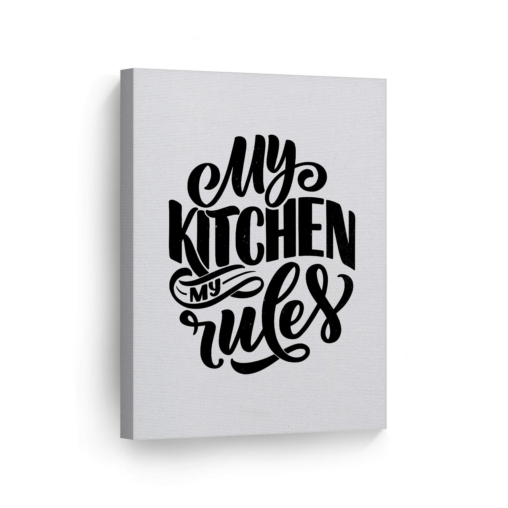 My Kitchen My Rules Quote Canvas Wall Art Print - 36x24 Inch Farmhouse Kitchen Decor for Dining Room, Restaurant & Cafe - Ready to Hang Modern Housewarming Gift for Home & Office
