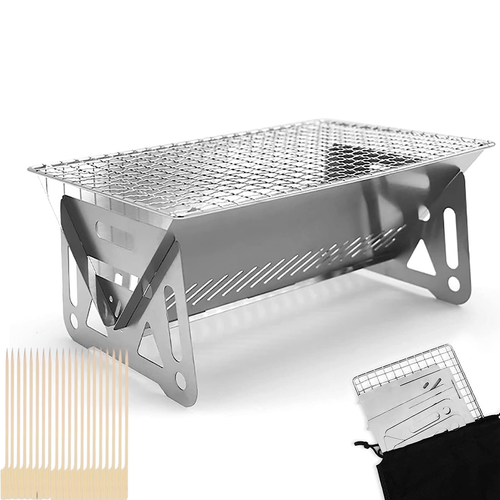 Portable Camping Grill with Bag - Stainless Steel BBQ for Outdoor & Patio