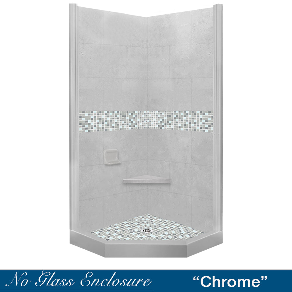 Neo Angle Portland Sistine Stone & Del Mar Mosaic DIY Shower Remodel Kit - Waterproof Tile Accent for Bathroom Renovation, Perfect for Modern Shower Walls and Floors
