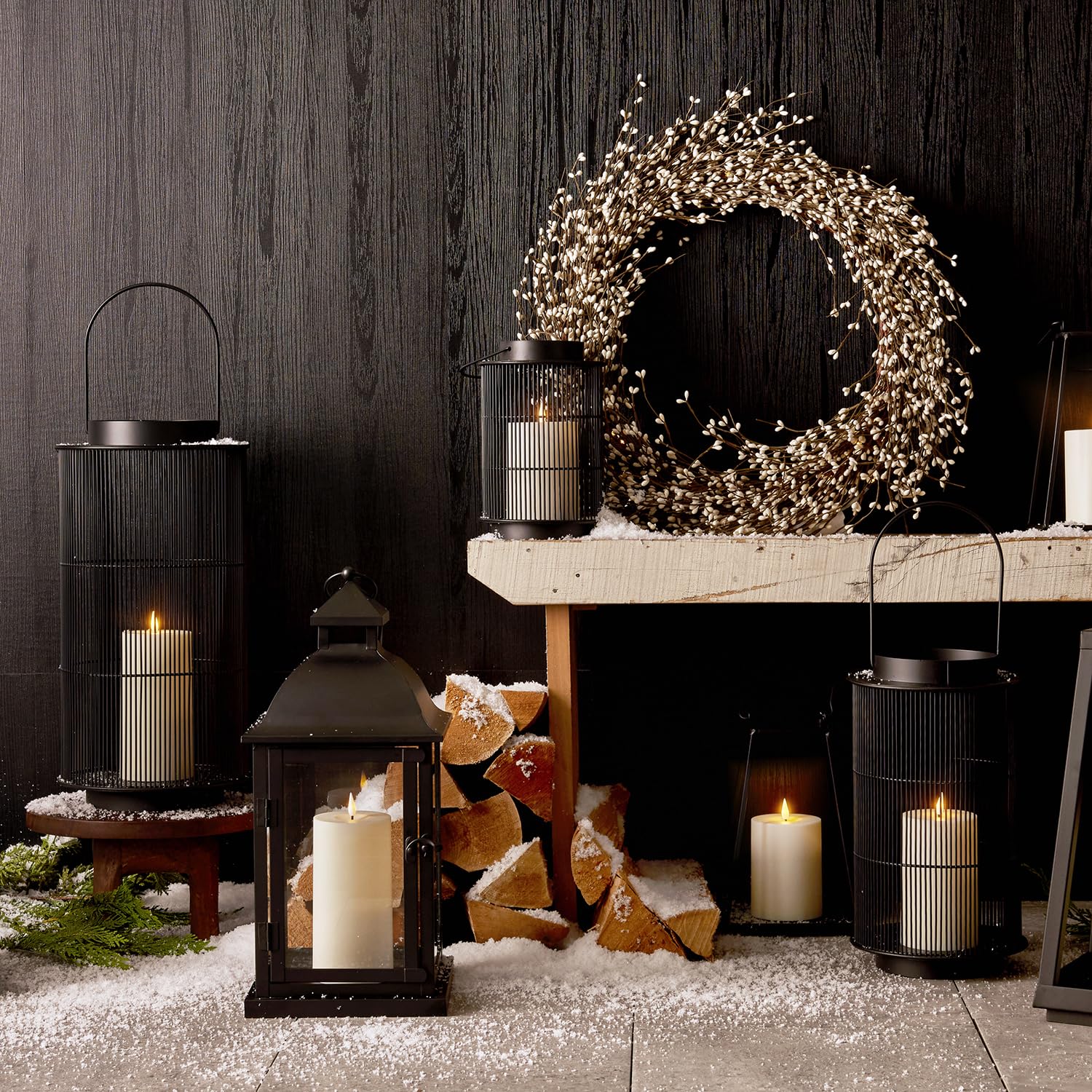 19 Inch Black Metal Solar Powered Outdoor Lantern - Open Frame Design with Flickering LED & Dusk to Dawn Timer | Flameless Candle Lantern for Porch, Patio, Garden & Pathway Lighting | Weather Resistant Decorative Lighting for Outdoor Spaces