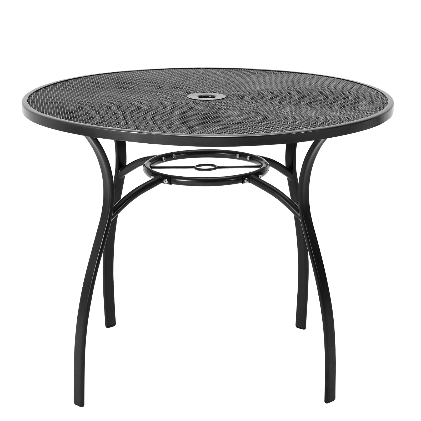AECOJOY 37 Inch Round Outdoor Patio Table with Umbrella Hole - Weather-Resistant Steel Dining Table for Backyard, Garden, Porch, Bistro - Dark Grey - Perfect for Outdoor Dining, Entertaining & Relaxing