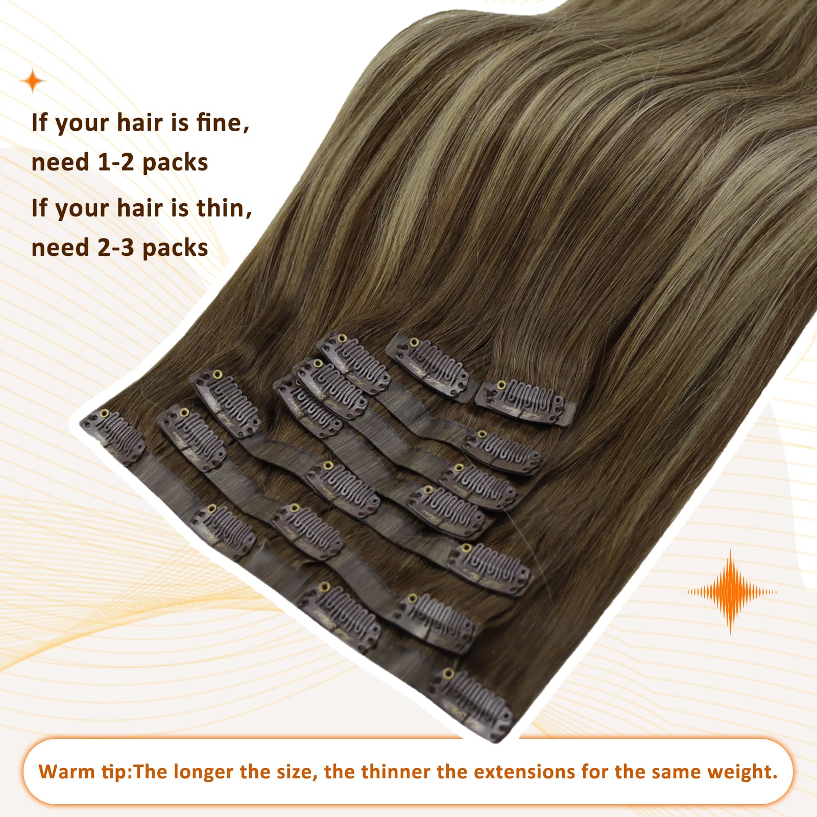 Silky Straight Brazilian Human Hair Extensions Clip-in 8Pcs 120g 22 Inch - Full Shine Brown to Honey Blonde Blend Remy Hair for Natural Volume & Length | Perfect for Parties, Weddings & Daily Styling