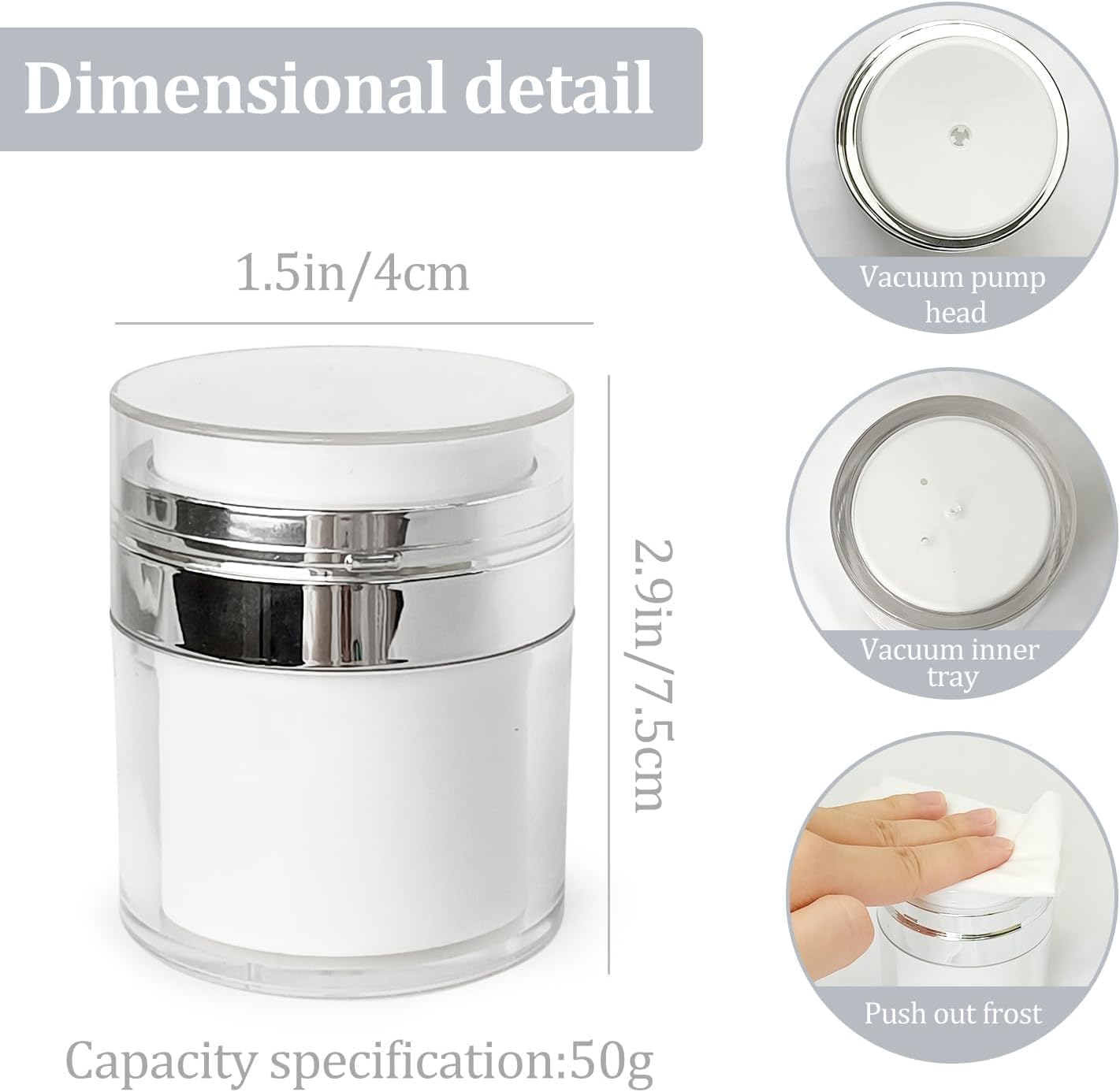 Bonzella 50ML Airless Pump Jars - Refillable Acrylic Cosmetic Bottles for Face Cream, Lotion & Makeup | Leak-Proof Travel Containers with Press Style Dispenser | Perfect for Skincare, DIY Beauty & On-the-Go Use