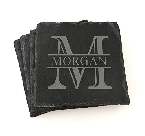 Personalized Monogram Slate Coasters - Custom Engraved Drink Coasters for Weddings, Home Decor & Gifts - Perfect for Parties, Housewarming & Anniversary Presents