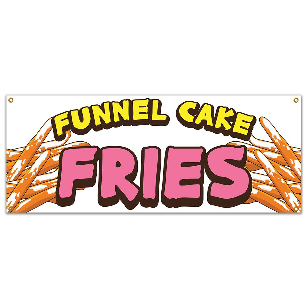 Funnel Cake Fries 48-Inch Banner for Concession Stands & Food Trucks - Single-Sided Vinyl Sign for Carnival, Fair, and Festival Decorations