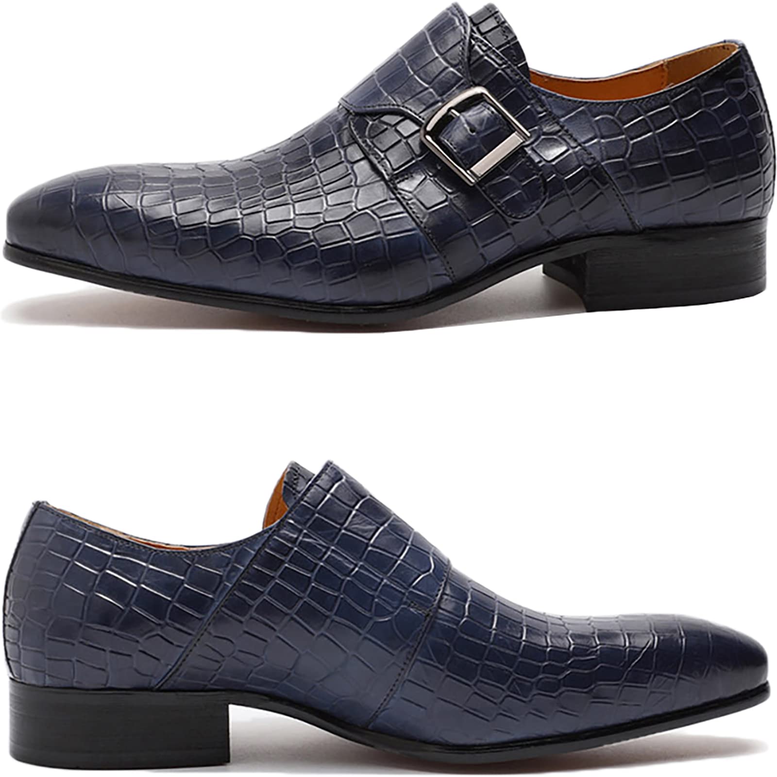 Premium Men's Oxford Dress Shoes - Genuine Leather, Non-Slip Sole, Buckle Slip-On Design for Wedding & Office | Monk Strap Style in Blue (Size 40) - Perfect for Formal Events, Business Meetings & Professional Occasions