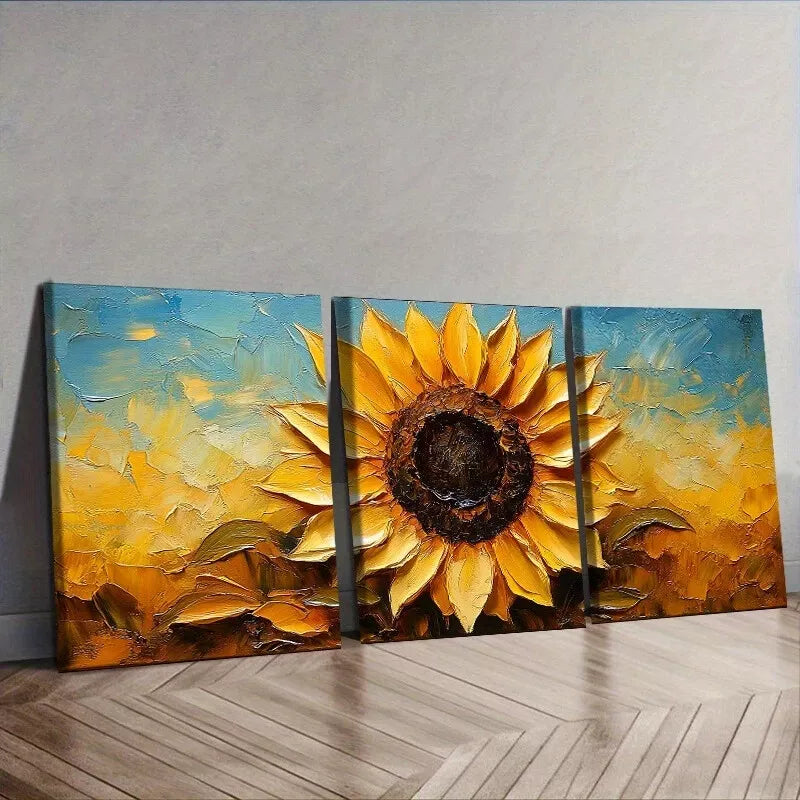 3-Piece Sunflower Canvas Wall Art Set - Yellow Background, Framed 40x60cm - High Quality Print, 100% Australian Made - Ready to Hang - Perfect for Living Room, Bedroom & Office Decor