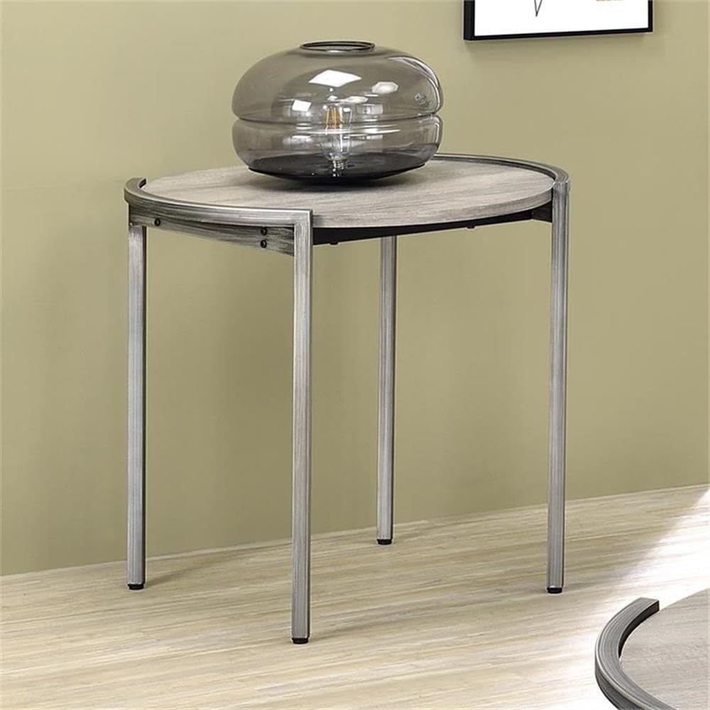 Furniture of America Mordicai Metal Round End Table - Light Gray Finish | Modern Side Table for Living Room, Bedroom, or Office