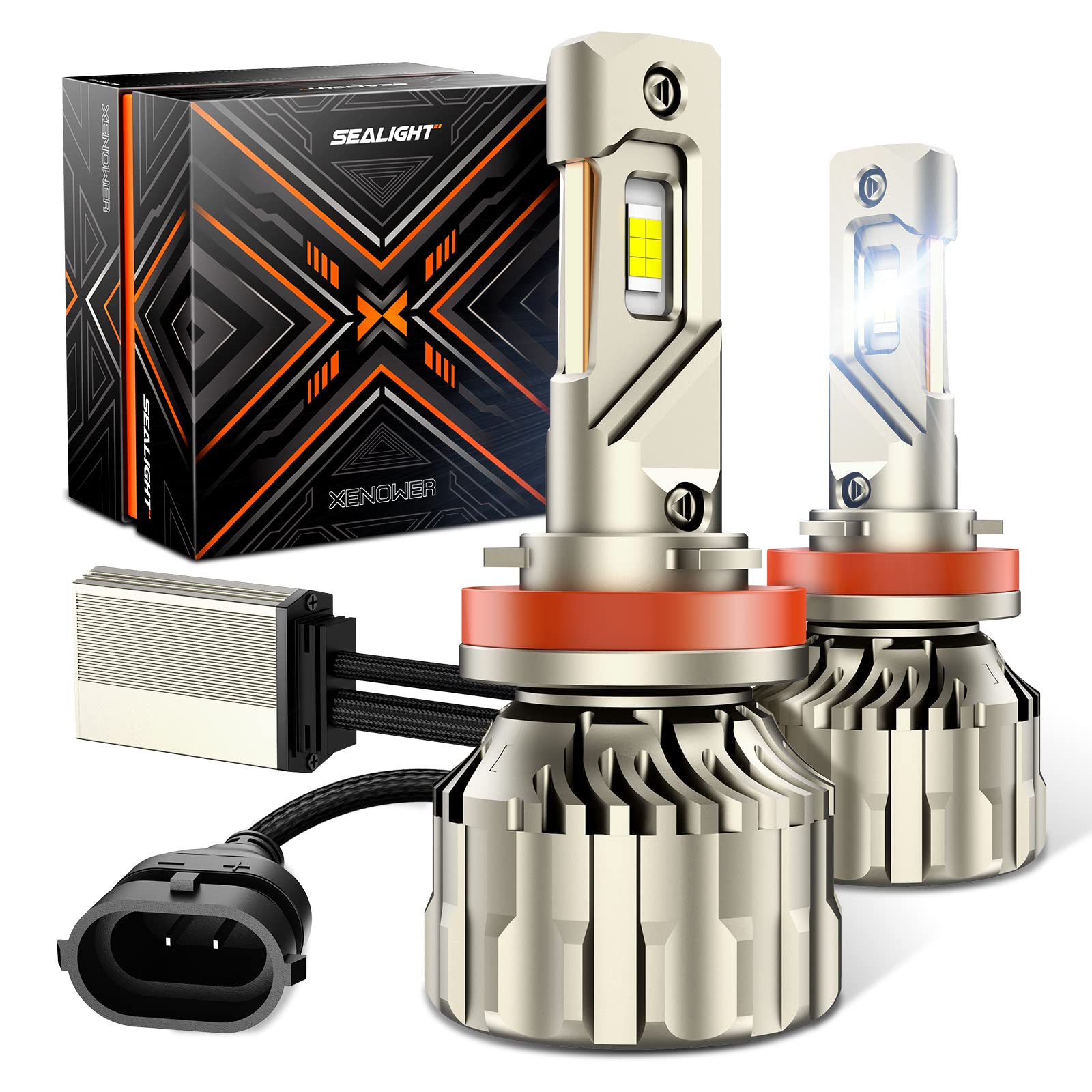 SEALIGHT H11 LED Bulbs 110W 28000LM - 800% Brighter H8 H9 Halogen Replacement, 6500K Cool White, IP68 Waterproof, Plug and Play - Perfect for Cars, Trucks, SUVs, Motorcycles (Pack of 2)