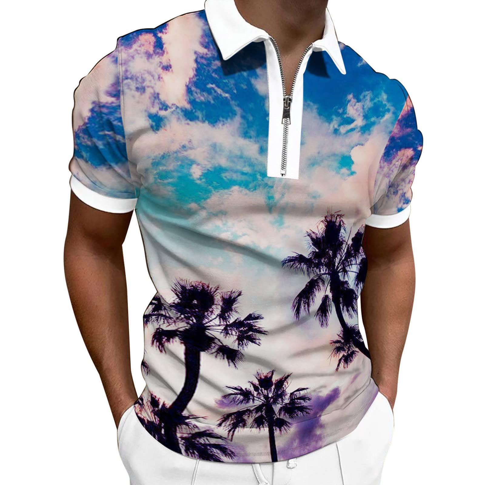 Men's Quick Dry Zipper Polo Shirts - Short Sleeve Business Casual Sport Tops with Patchwork Design | Perfect for Office, Golf, Travel & Outdoor Activities