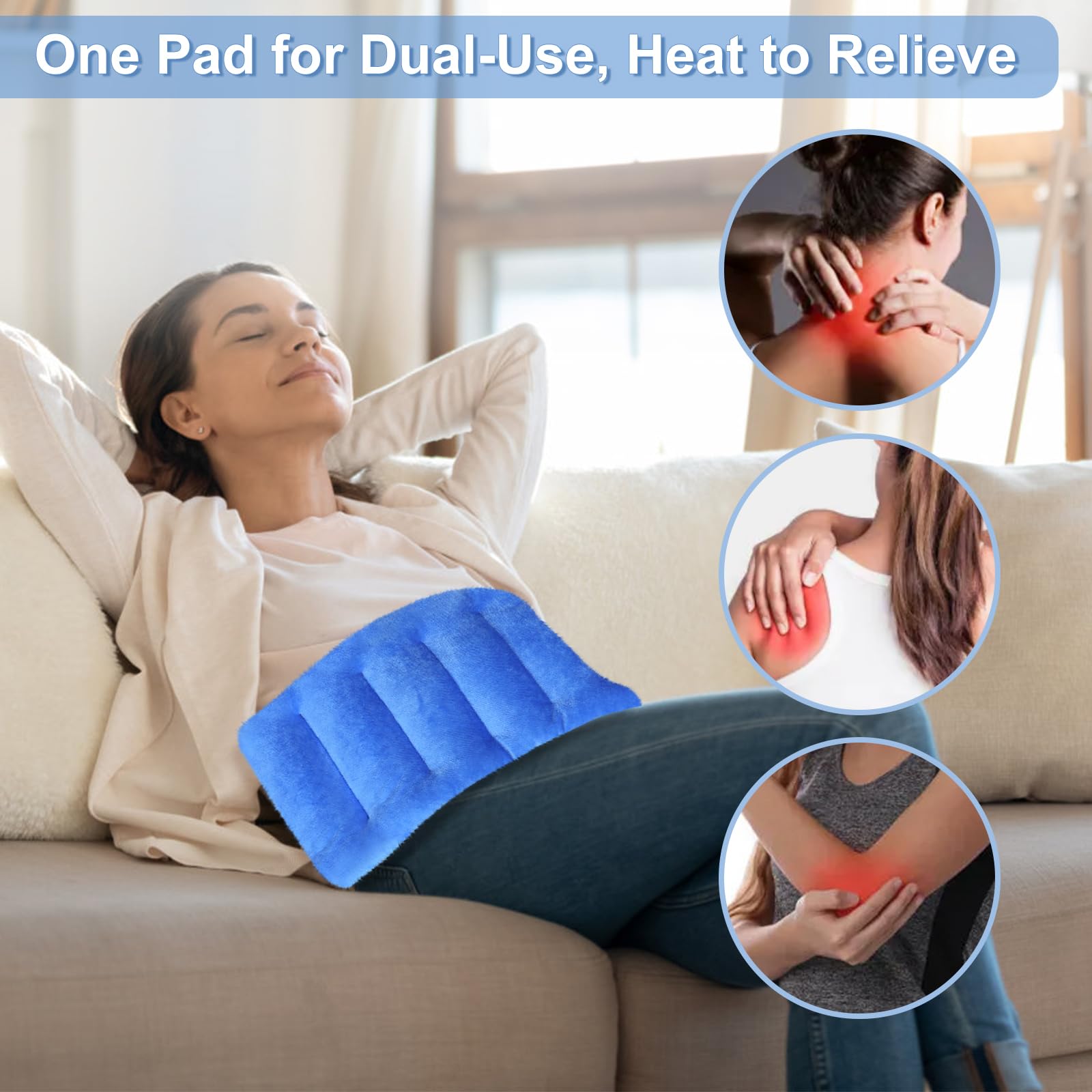 Microwavable Heating Pads for Neck & Shoulder Pain Relief - 7x16 Inch Moist Heat Therapy Pad for Back Discomfort, Sore Muscles & Fatigue - Unscented Hot Pack in Navy Blue - Perfect for Home, Office & Travel Use