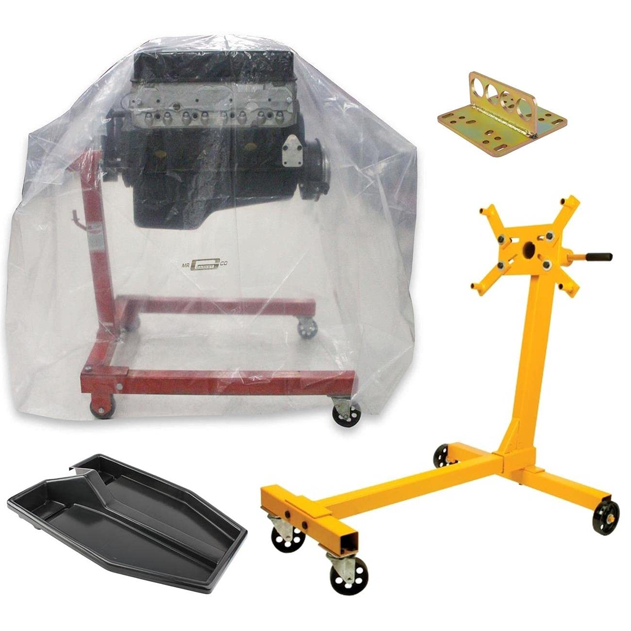 1000 LBS Heavy Duty Engine Stand Storage Kit with Bag, Lift Plate & Drip Tray - Perfect for Auto Repair Shops, DIY Garage & Engine Maintenance
