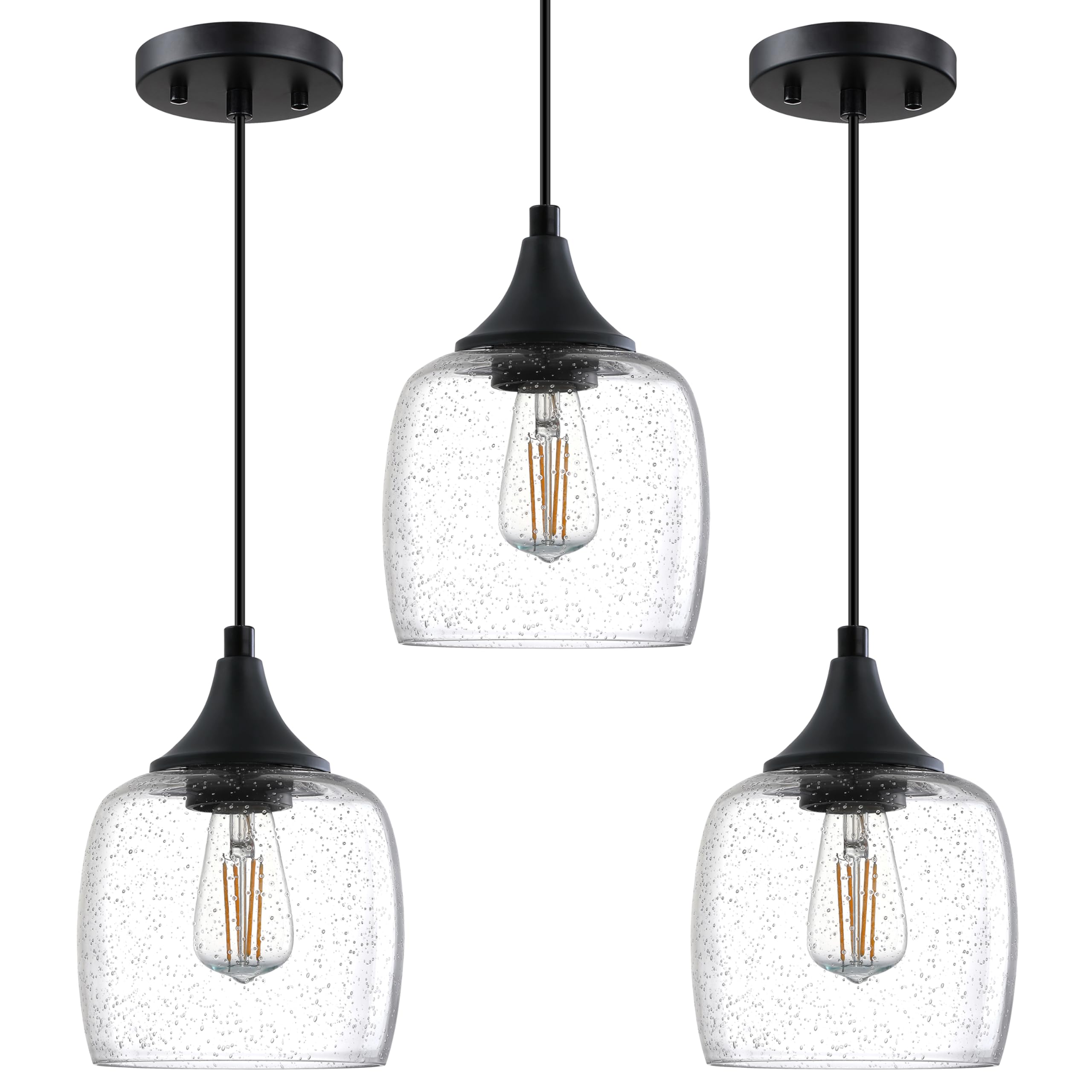 3 Pack Black Modern Farmhouse Pendant Lights - 6.1