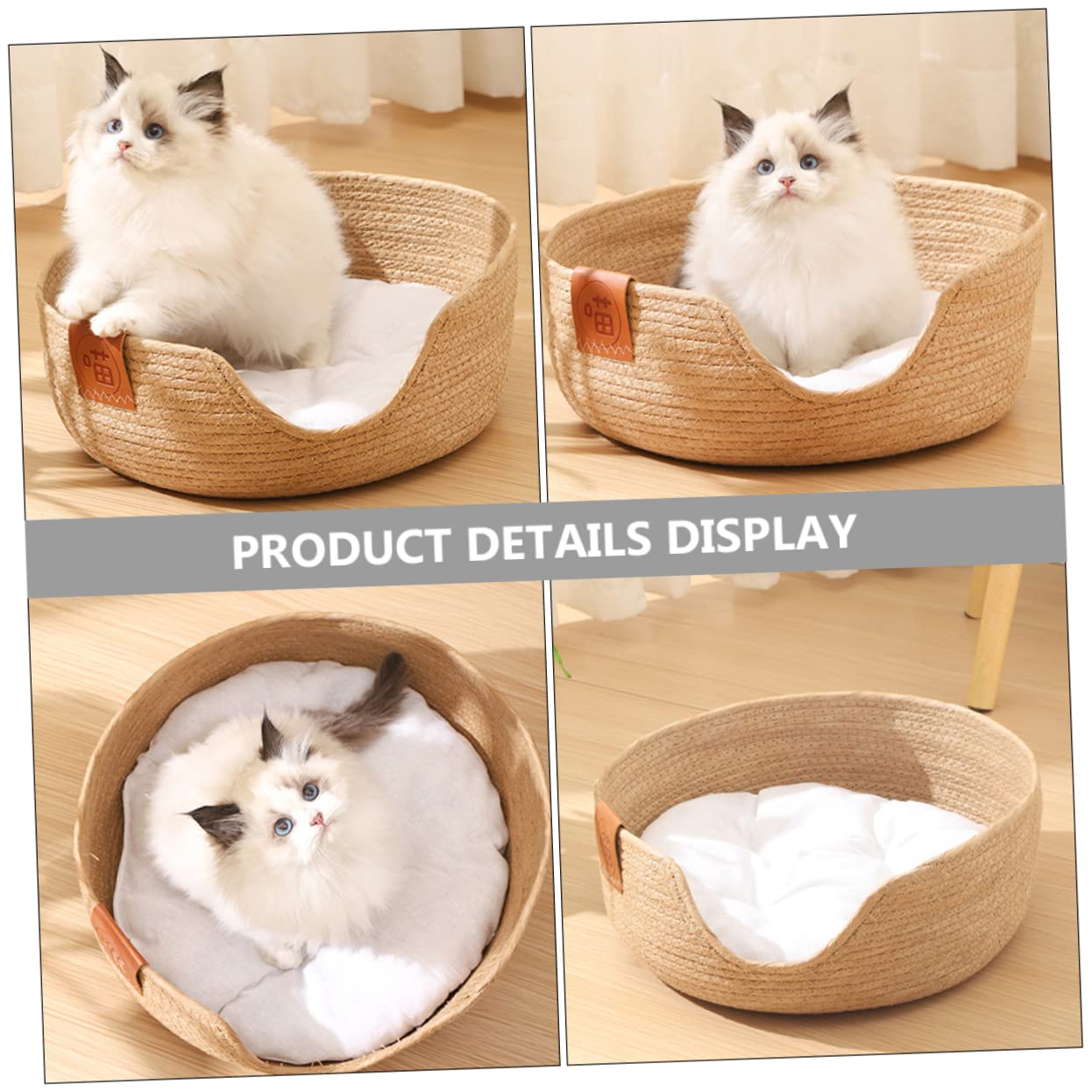 Eco-Friendly Straw Nest Cat Scratcher Bed - Washable Rattan Pet Bed with Cotton Mat for Cats & Small Dogs | Cozy Half-Enclosed Design for Indoor Lounging, Scratching & Napping