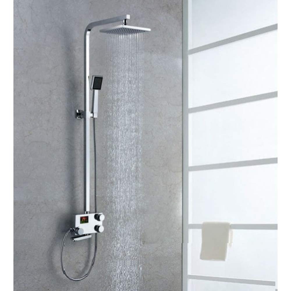 Luxury Digital Display Shower Head Set with Handheld Shower Mixer - High Pressure Rain Shower Head - Chrome Plated Brass Body - 8 Inch - 5 Year Warranty - Perfect for Modern Bathrooms, Spa-Like Showers & Water Conservation
