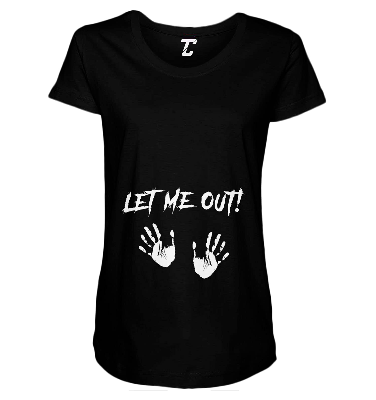Funny Halloween Pregnancy Maternity T-Shirt - 'Let Me Out!' Side Ruched Design - Perfect for Halloween Parties & Maternity Photoshoots