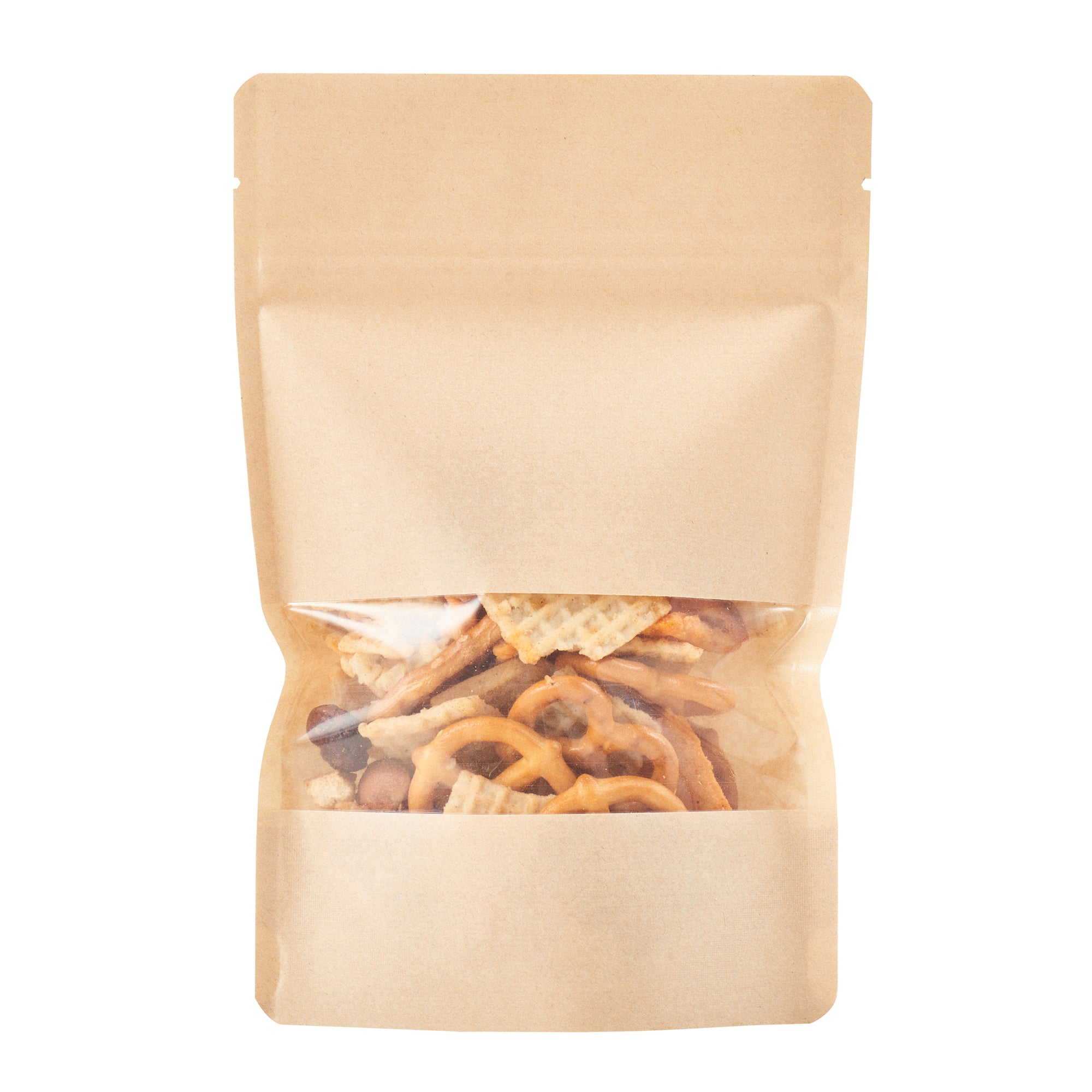 Kraft Plastic Small Window Bags with Heat Sealable Feature - 7 x 4 3/4 x 1 1/2 Inches - Pack of 100 | Perfect for Bakery, Candy, Crafts & Retail Packaging