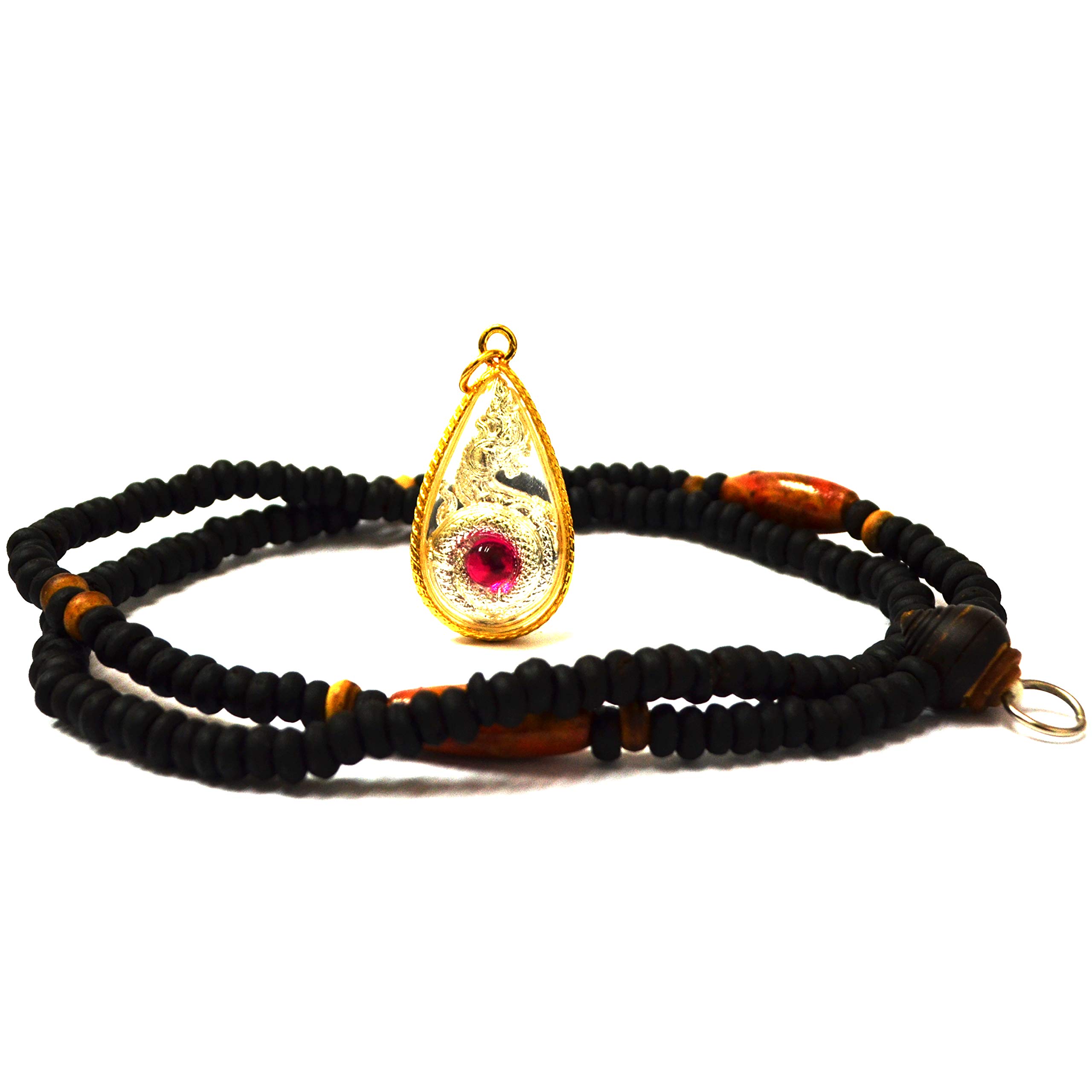 Thai Magic Amulet Pendant - Serpent Brass Charm Necklace, Nakaraj Naga Talisman for Luck & Wealth | Spiritual Protection Jewelry for Meditation, Blessings & Good Fortune