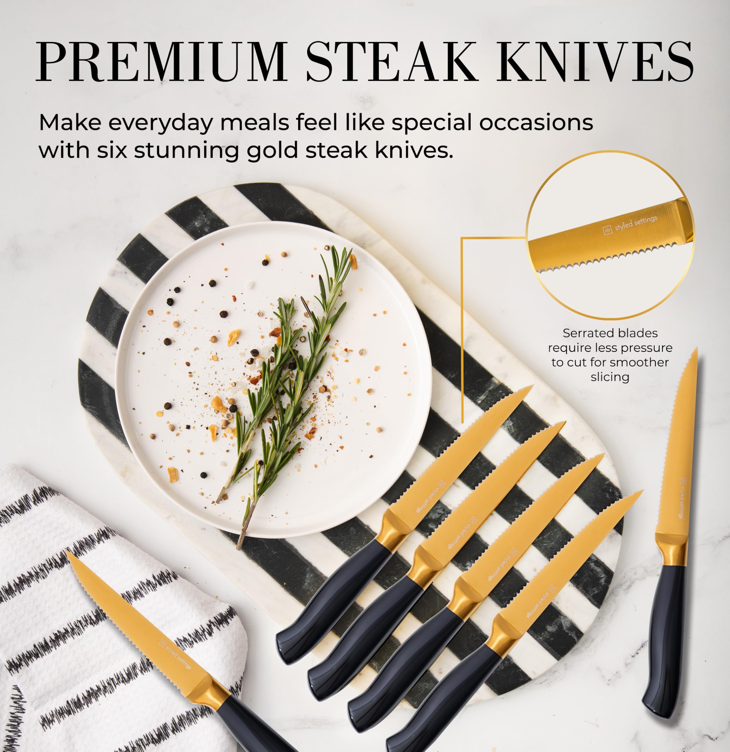 Premium 14-Piece Black & Gold Knife Set with Wooden Block & Built-in Sharpener - Full Tang Kitchen Knives for Cooking, Slicing & Food Prep - Luxury Gold Kitchen Accessories Gift Set for Chefs & Home Cooks - Perfect for Holiday Gifting, Wedding Registry & Professional Kitchens