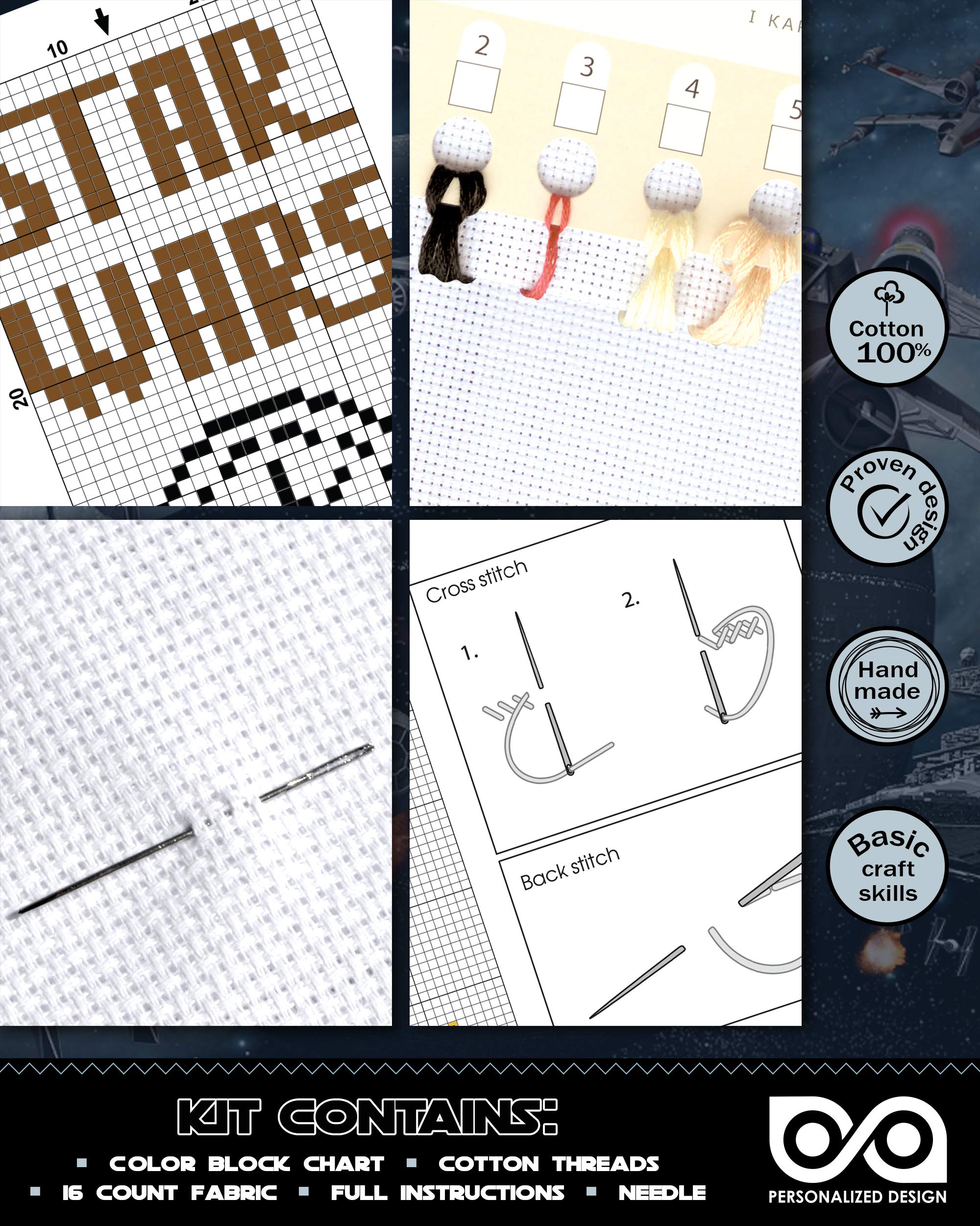 Star Wars Han Solo DIY Cross-Stitch Embroidery Kit - Personalized Needlework Bookmark for Adults & Kids | Perfect Gift for Fans, Home Decor, Reading Accessory