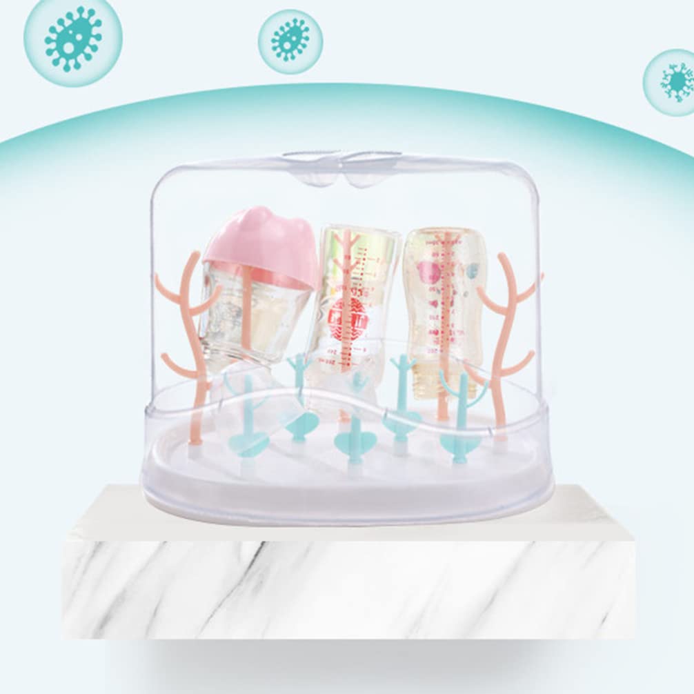 Baby Bottle Drying Rack with Cover - Feeding Bottle Organizer & Storage Box - Space-Saving Kitchen Cabinet Organizer for Nursery, Daycare & Home Use