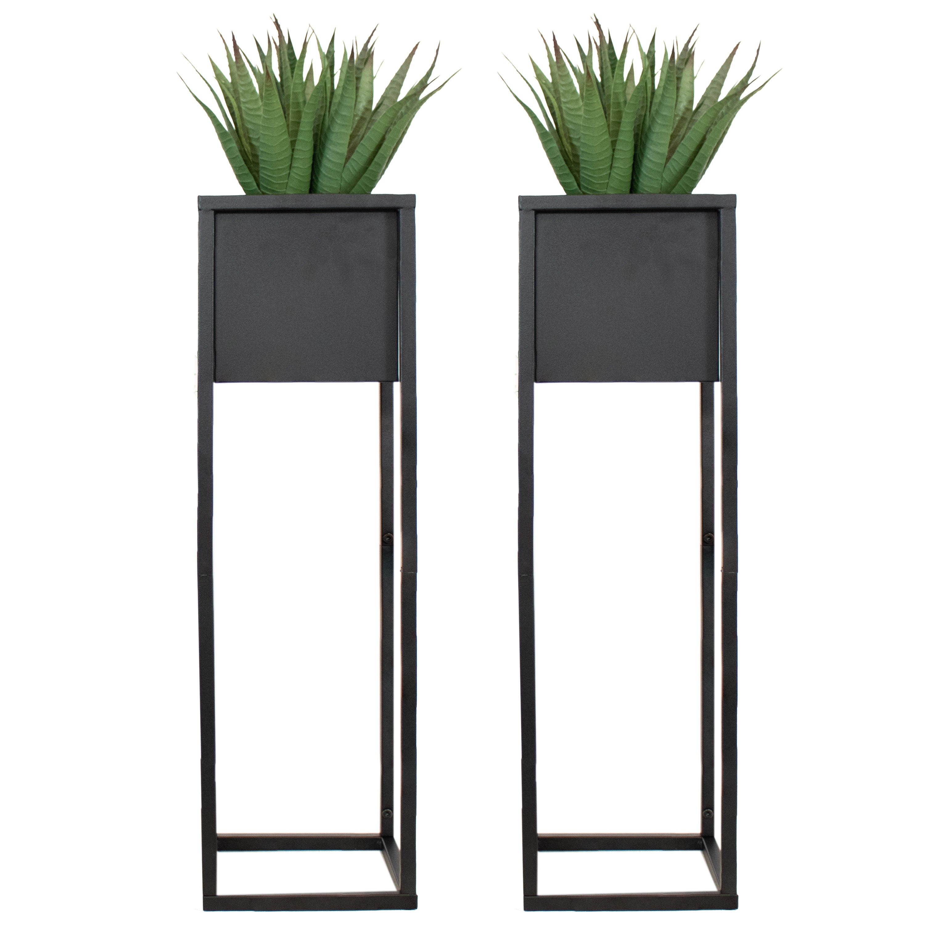 Modern Metal Planter Boxes with Legs - Set of 2, Indoor/Outdoor Garden Planters for Patio, Balcony & Home Decor - Rust-Resistant & Durable Design