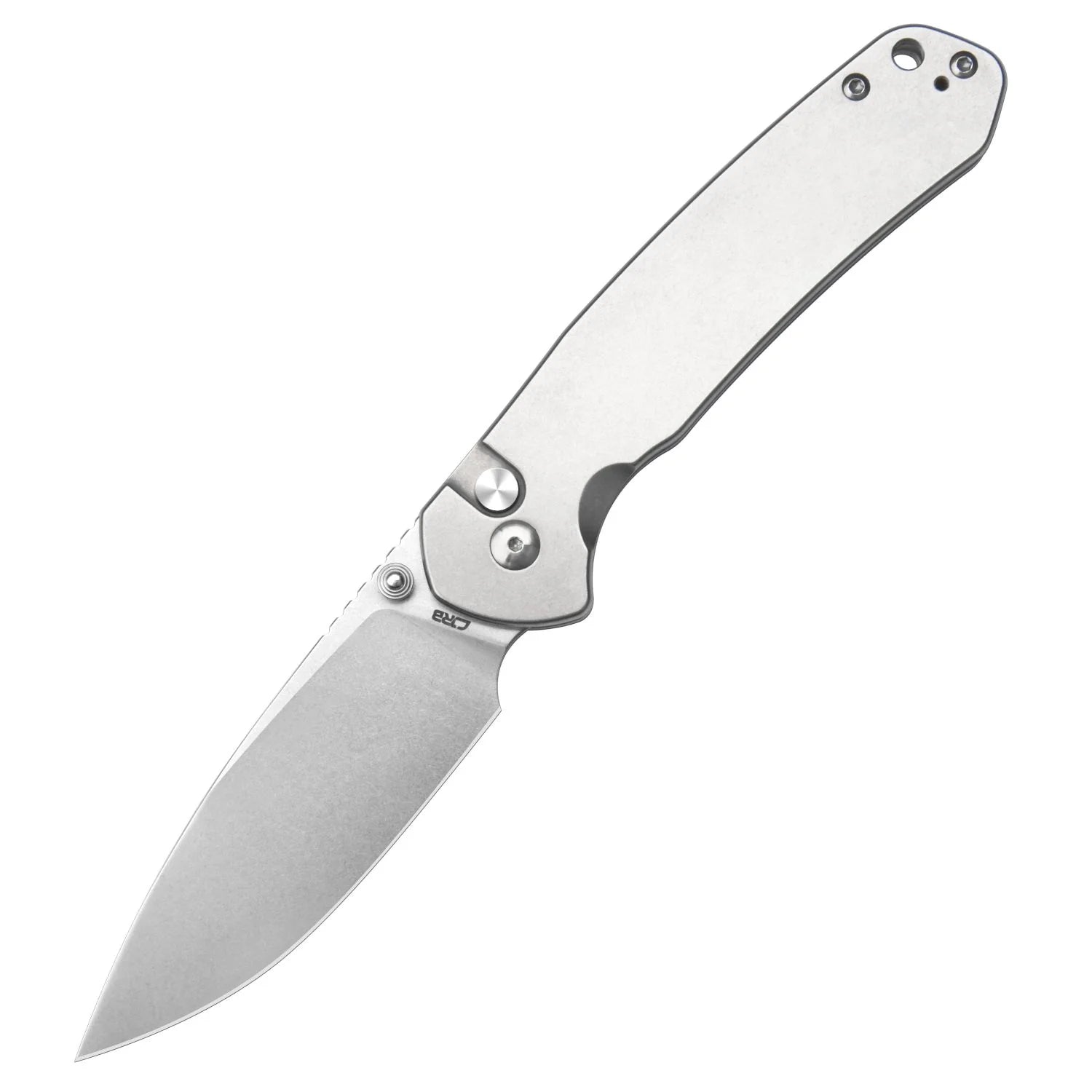 CJRB Pyrite Button Lock Folding Knife - Large 1925LST Stonewash Drop Point Blade with Steel Handle - EDC, Outdoor, Camping, Survival & Everyday Carry Knife