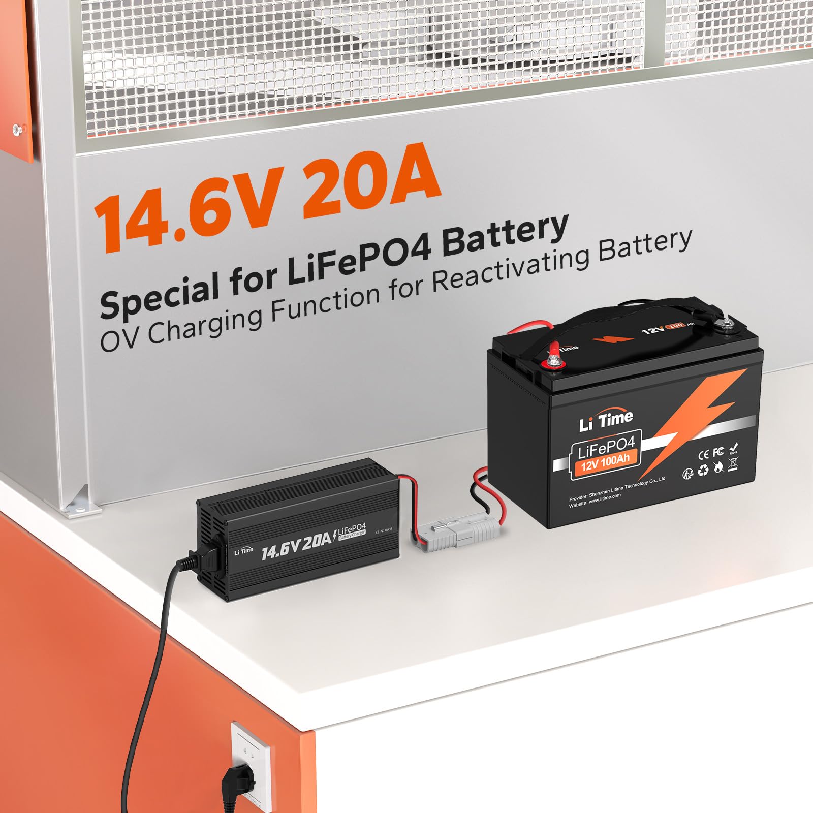 LiTime 12V 20A Lithium Battery Charger for LiFePO4 Batteries - 14.6V AC-DC Power Supply with Anderson Connector & LED Display - Perfect for RV, Marine, Solar & Off-Grid Power Systems - Fast Charging Deep Cycle Rechargeable Batteries