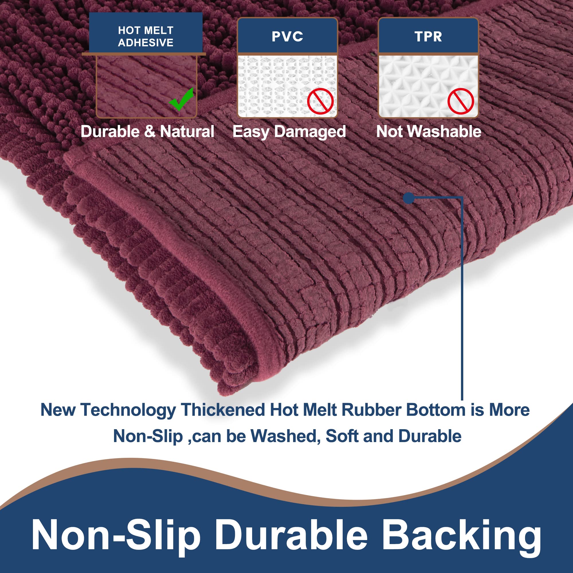 FLOLEOPA Ultra Soft Plush Microfiber Bathroom Rugs - Super Absorbent, Non-Slip Machine Washable Bath Mats for Tub, Shower & Bathroom Floor (20x32 Inches, Burgundy) - Perfect for Cozy Bathrooms & Spa-Like Showers