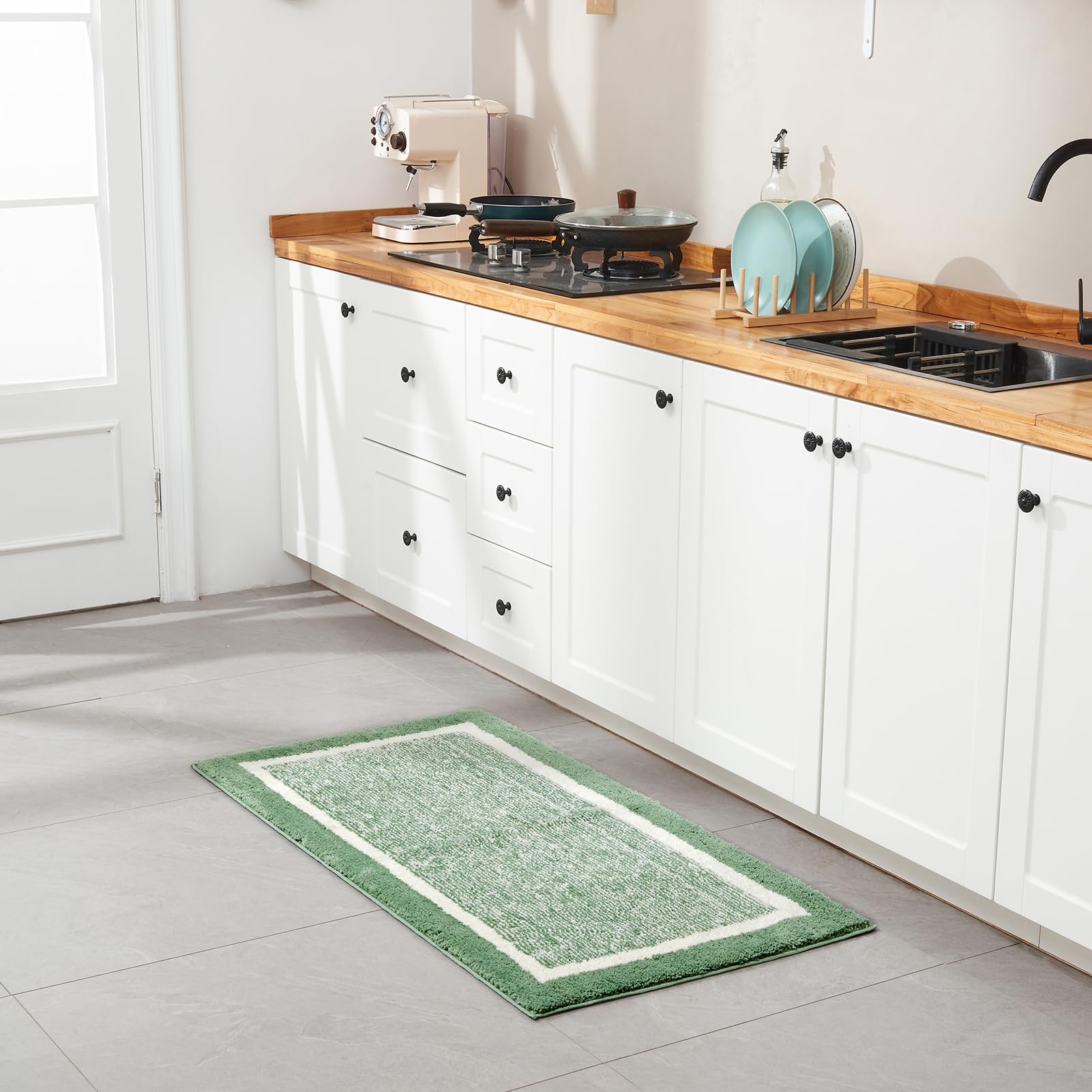 Non-Slip Fluffy Shaggy Bath Mat - Ultra Soft Absorbent Microfiber Bathroom Rug for Shower, Sink & Kitchen - Washable Sage Green Bath Mat 16