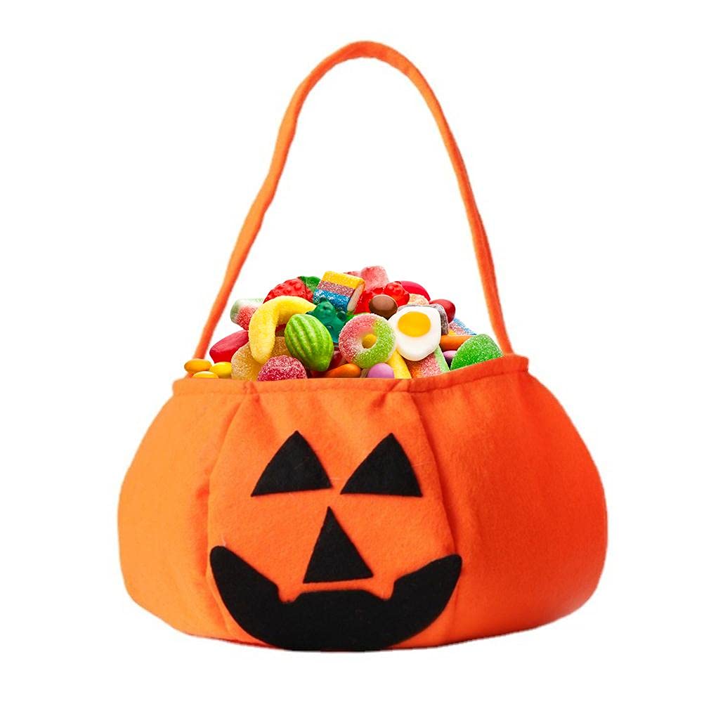Halloween Pumpkin Candy Bags - 2 Pack Reusable Non-Woven Tote Bags for Trick or Treat, Halloween Party Favors & Decorations | Perfect for Kids Costume Accessories & Spooky Celebration Supplies