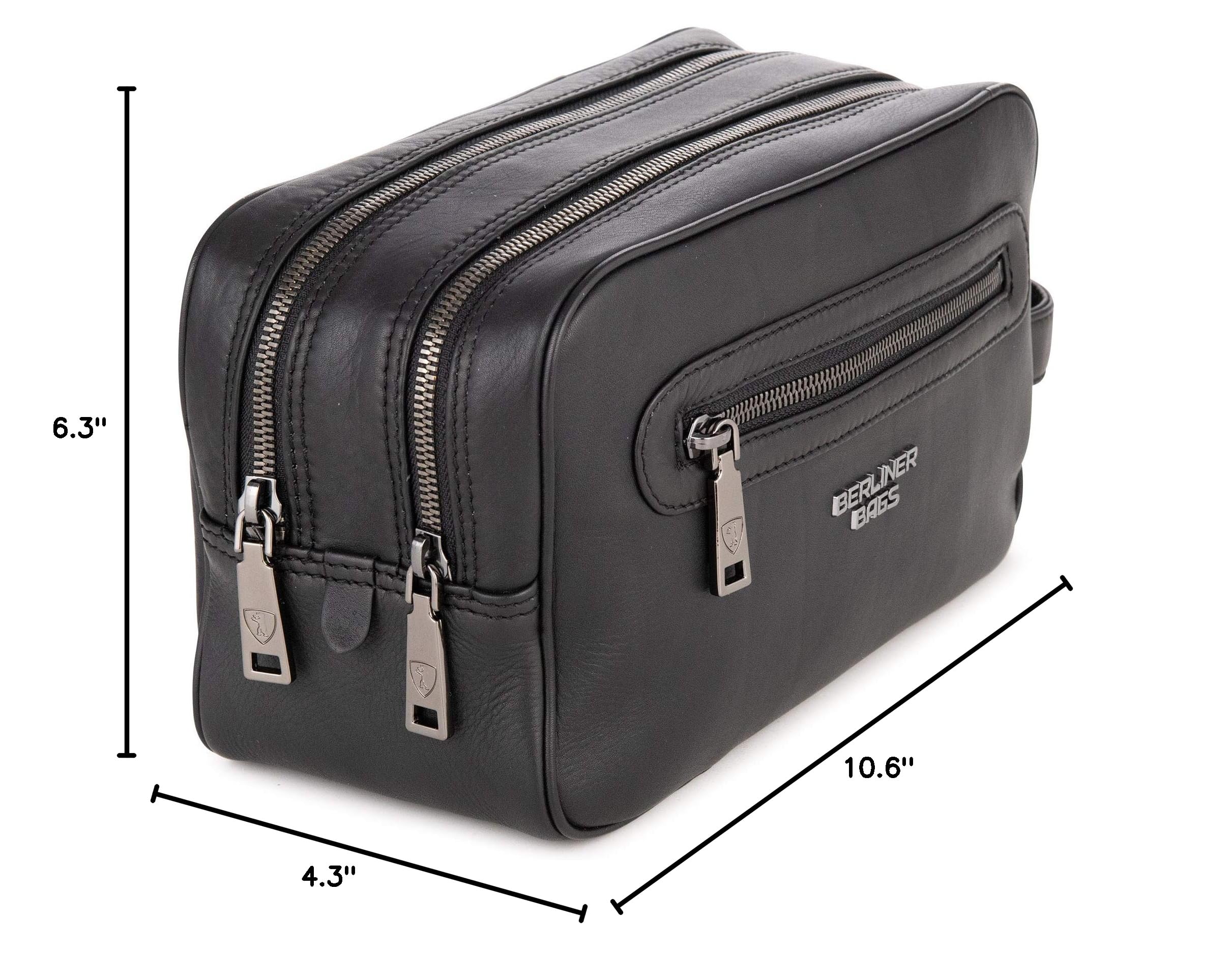 Premium Leather Toiletry Bag for Travel - BERLINER BAGS Max 2 Large Cosmetic Case for Men & Women (Black) | Perfect for Vacation, Gym & Business Trips