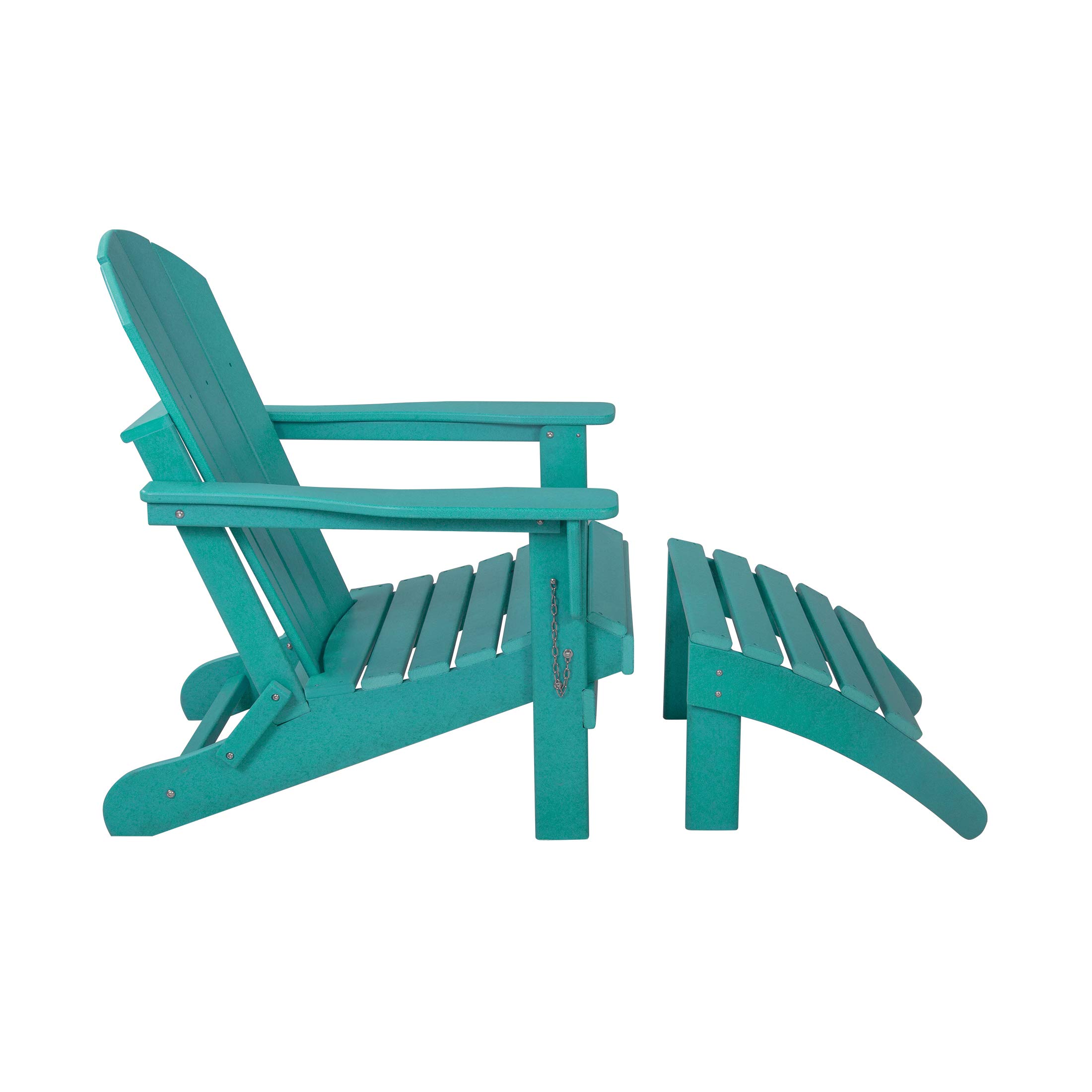 WestinTrends Malibu 2-Piece Outdoor Lounge Chair Set with Ottoman - All-Weather Poly Lumber Adirondack Folding Chairs for Patio, Poolside, Garden, Backyard & Beach - Turquoise - Perfect for Relaxing in Sun or Shade