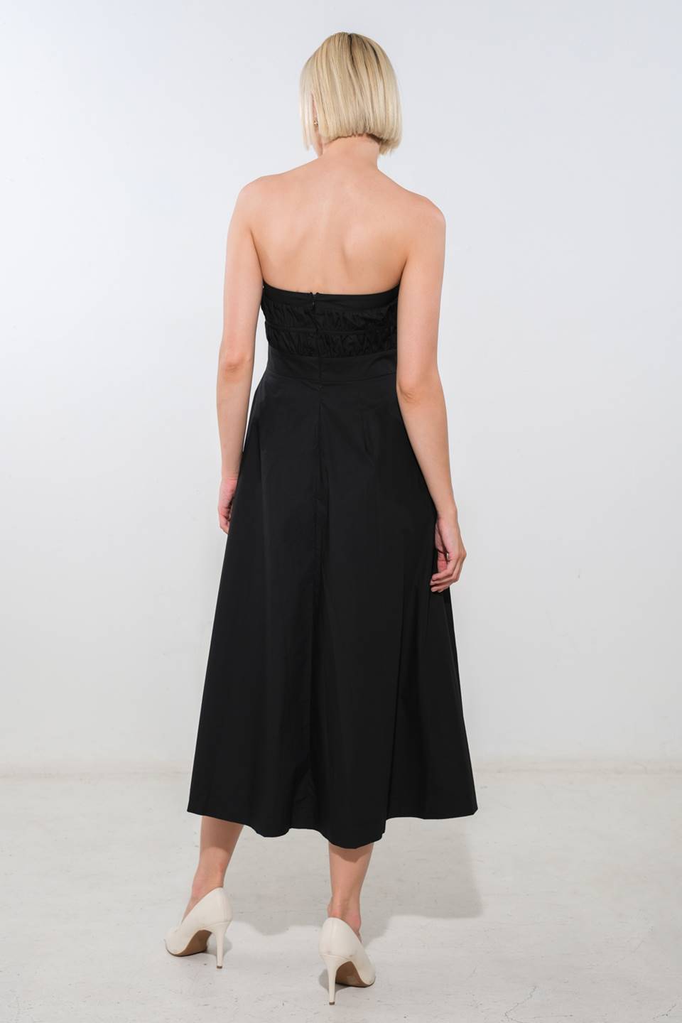 MYSTIC MUSE Strapless A-Line Midi Dress for Women - Elegant Formal Evening Gown for Wedding, Cocktail Party & Special Occasions
