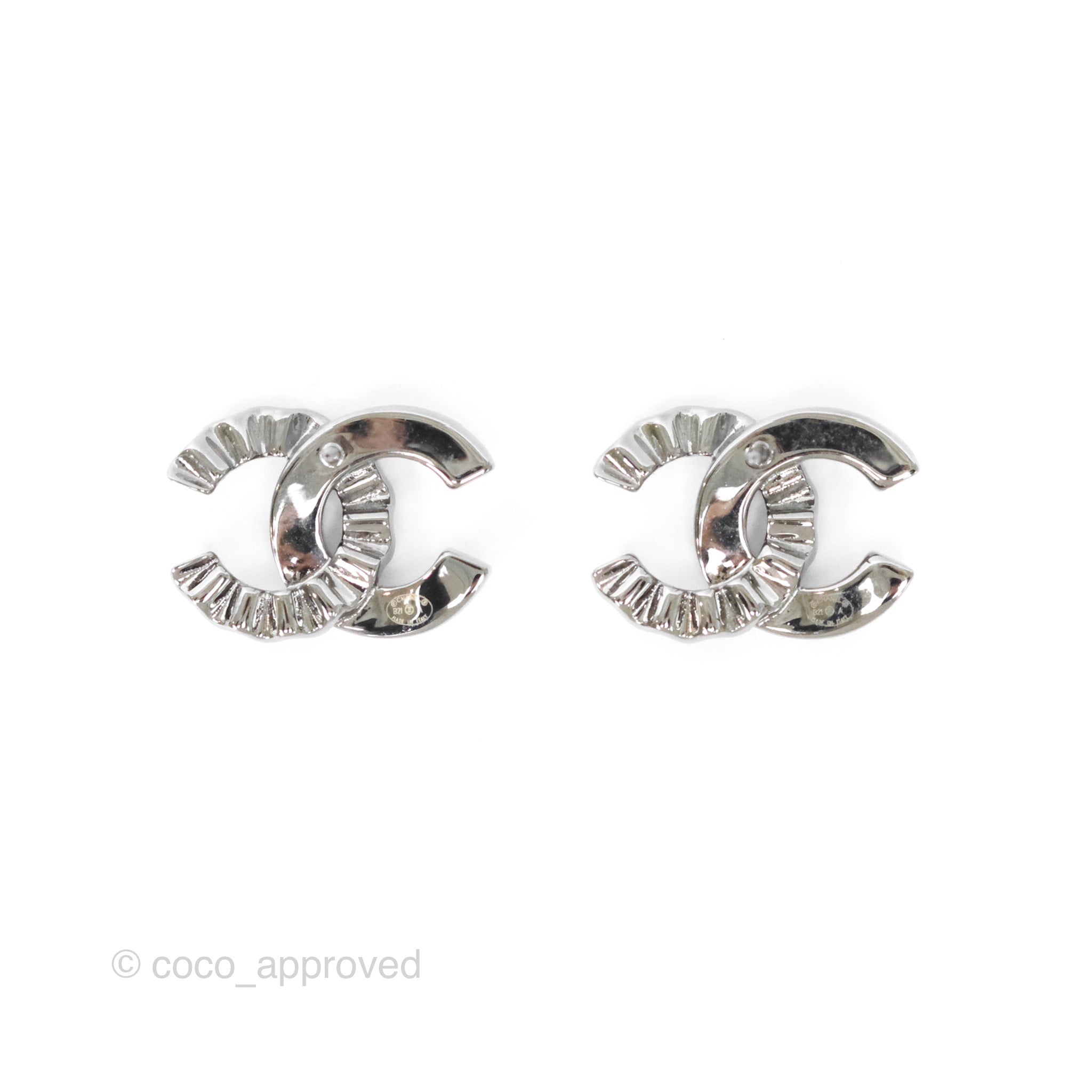 Chanel CC Half Crystal Earrings in Silver Tone - 21A Collection | Luxury Fashion Jewelry for Women, Perfect for Parties, Weddings & Special Occasions
