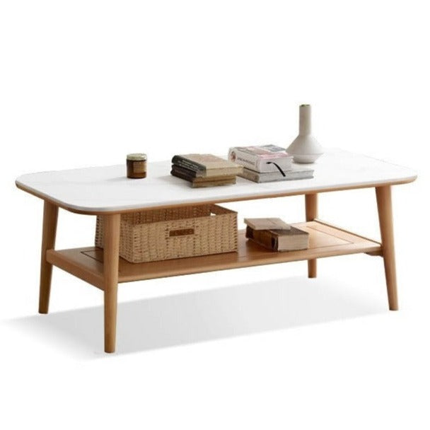 Solid Oak Wood Slate Coffee Table - Rustic Modern Living Room Furniture for Home Decor & Relaxation
