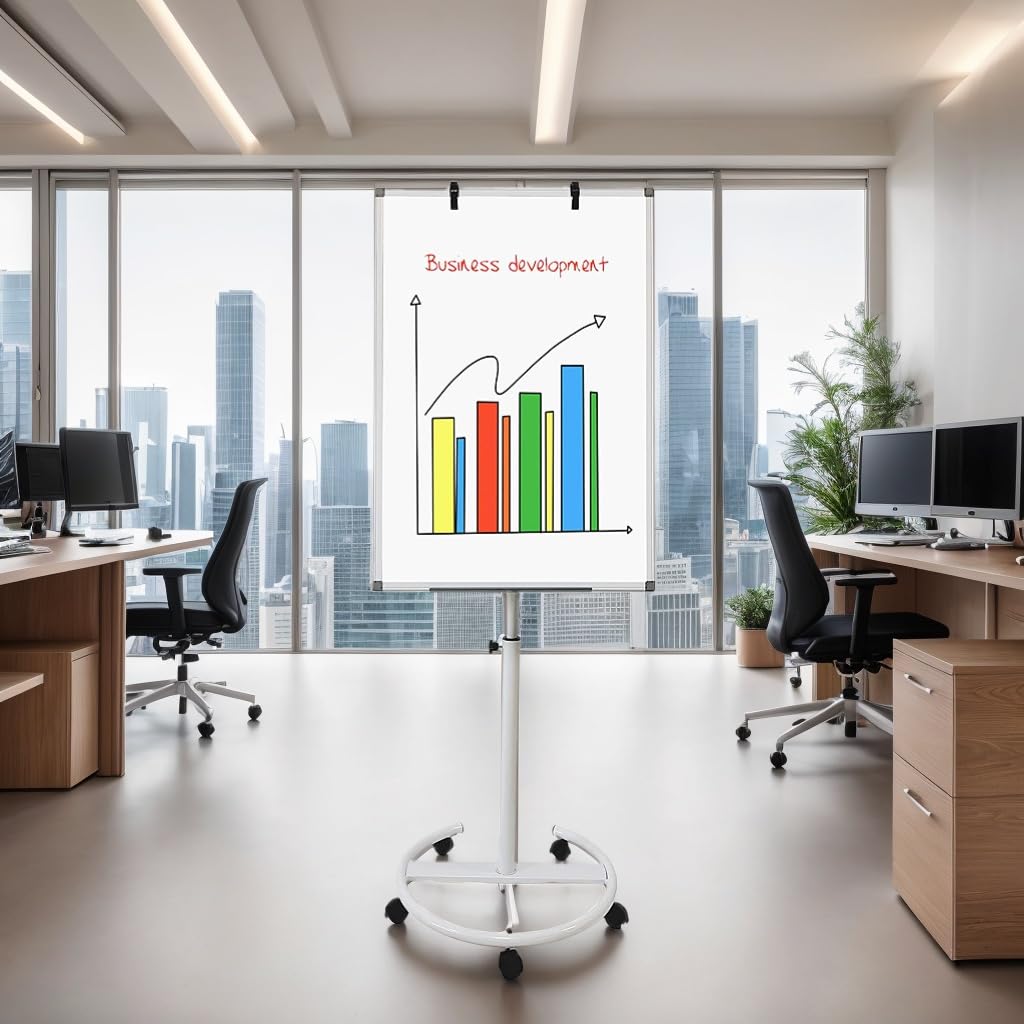 Adjustable Magnetic Dry Erase Board 36x24 Inches - Portable Whiteboard Stand with Easel & 25-Sheet Paper Pad - Vertical Hanging Whiteboard for Office, Classroom, Home (White Frame)