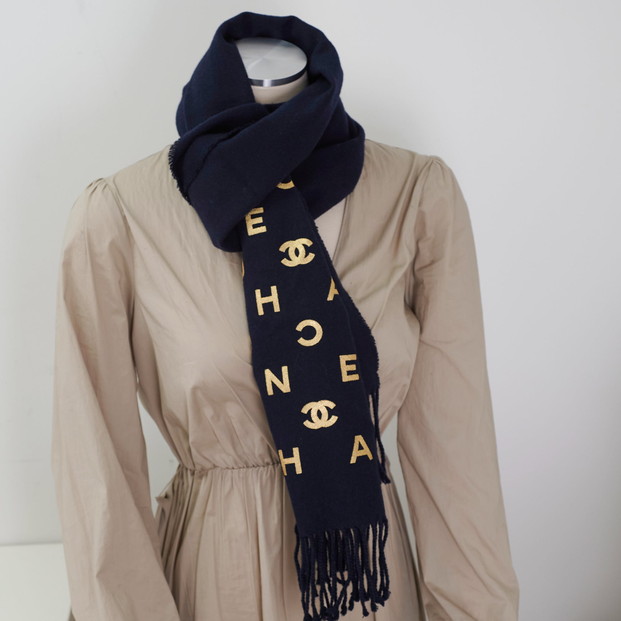 Chanel Navy Blue Long Tassel Silk Scarf for Women - Luxury Fashion Accessory for Outfits, Gifts & Special Occasions