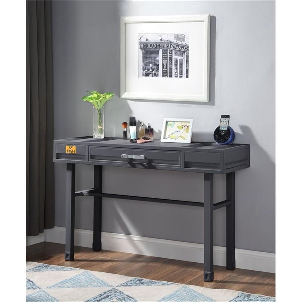 Acme Cargo Wood Vanity Desk in Gunmetal Gray - Modern Home Office & Bedroom Makeup Dressing Table - Perfect for Small Spaces & Apartment Living